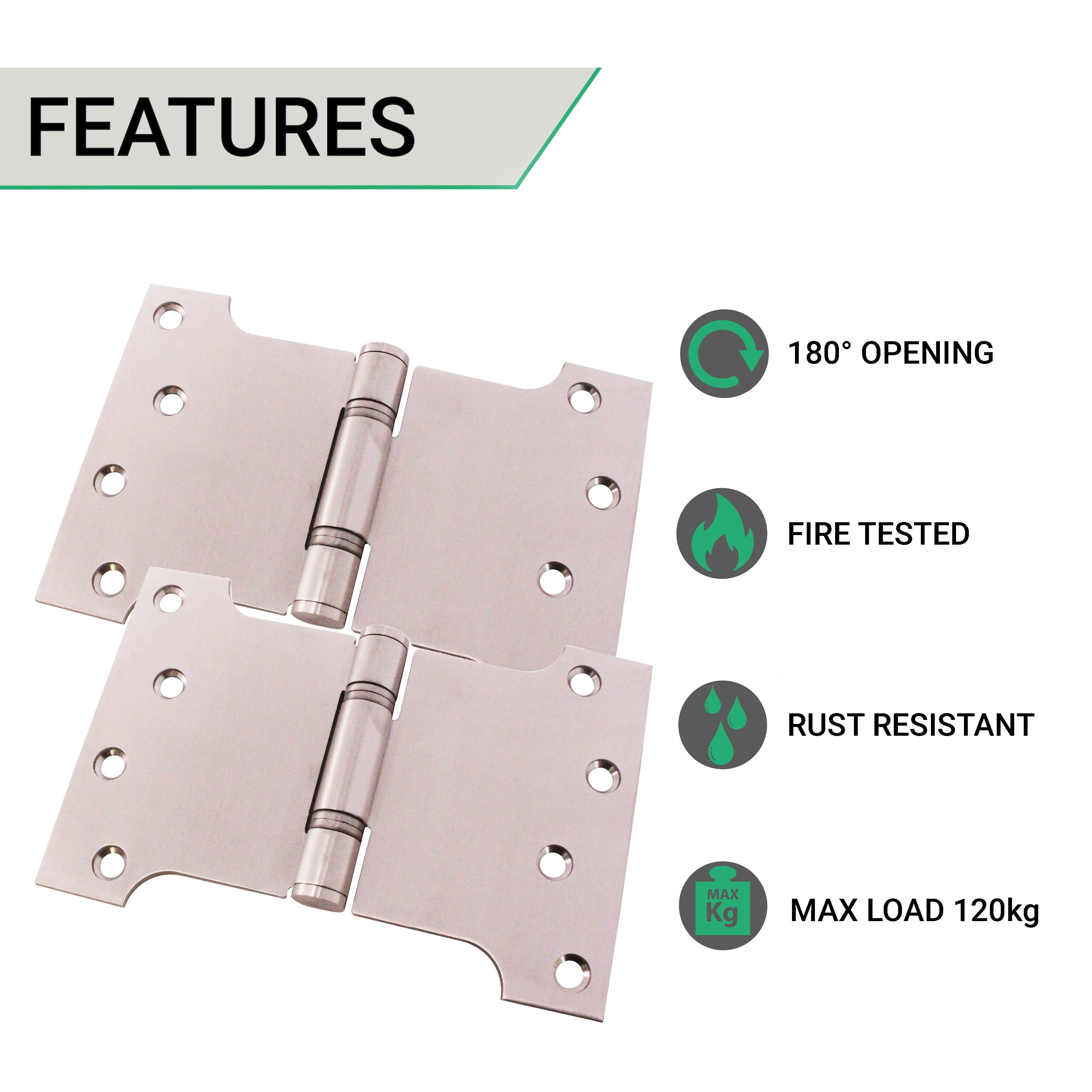Parliament Projection Fire Door Hinges 4" Grade 13 - 102x102x152x3mm - Satin Stainless Steel - Image 3