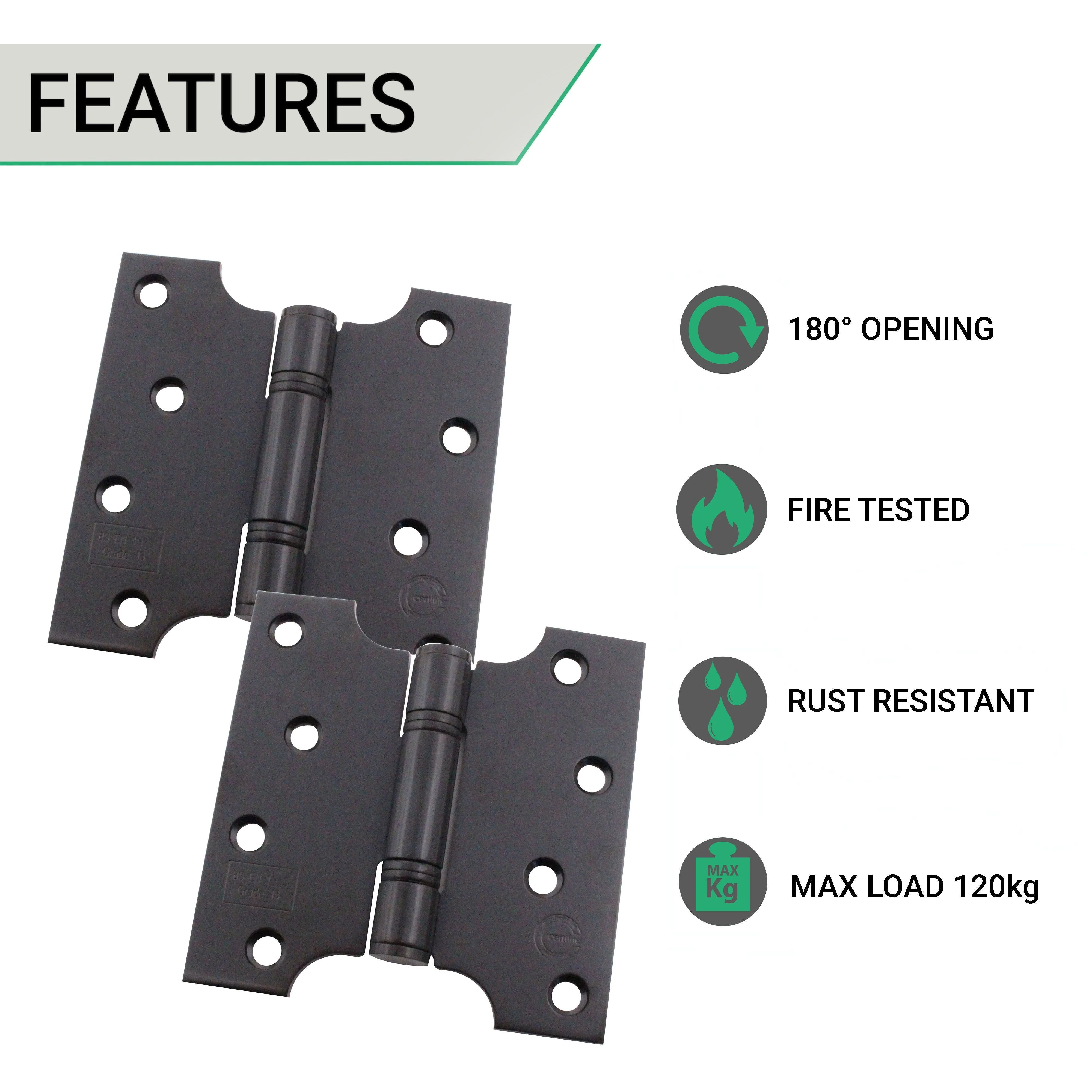 Parliament Projection Fire Door Hinges 4" Grade 13 - 102x51x102x3mm - Black - Image 3