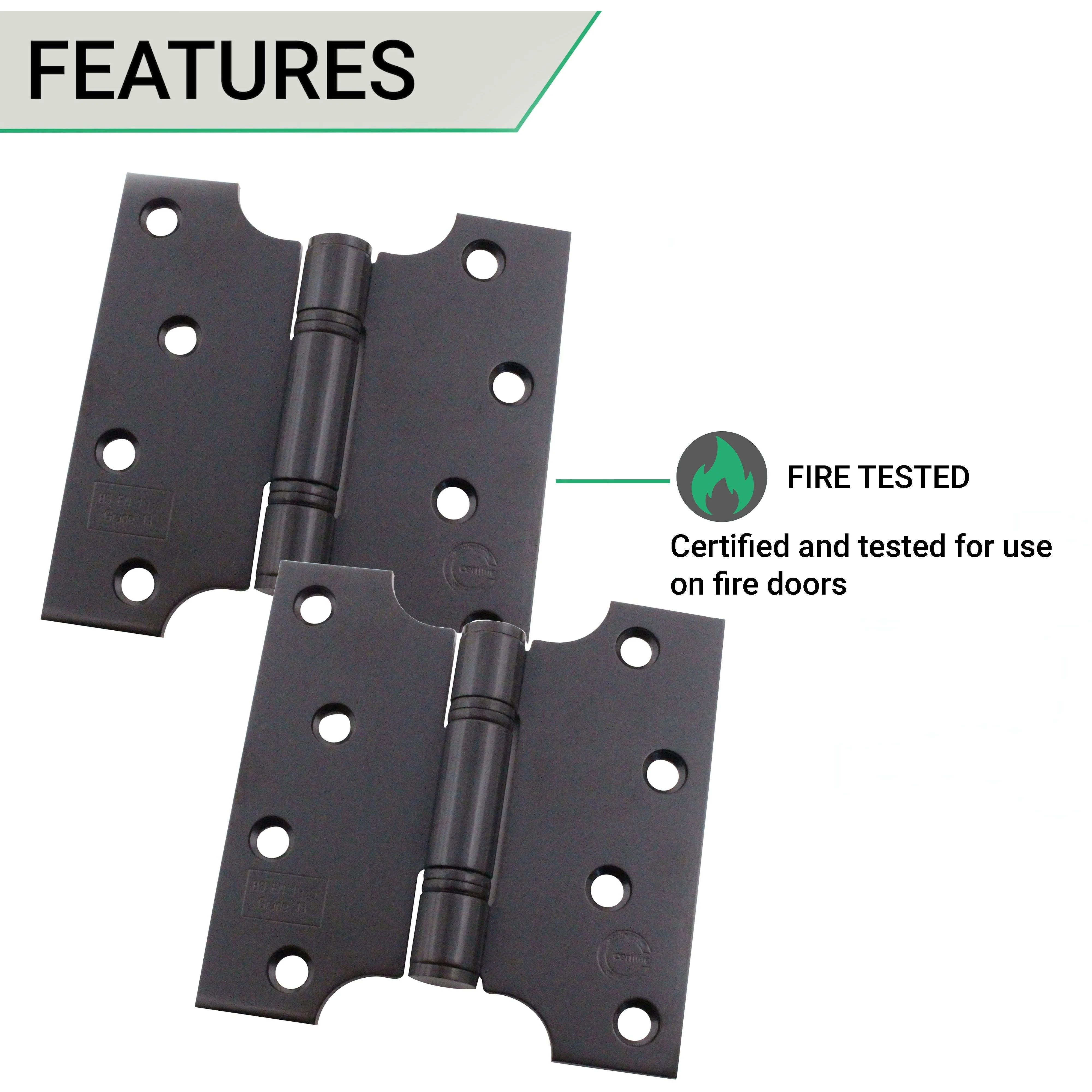 Parliament Projection Fire Door Hinges 4" Grade 13 - 102x51x102x3mm - Black - Image 4