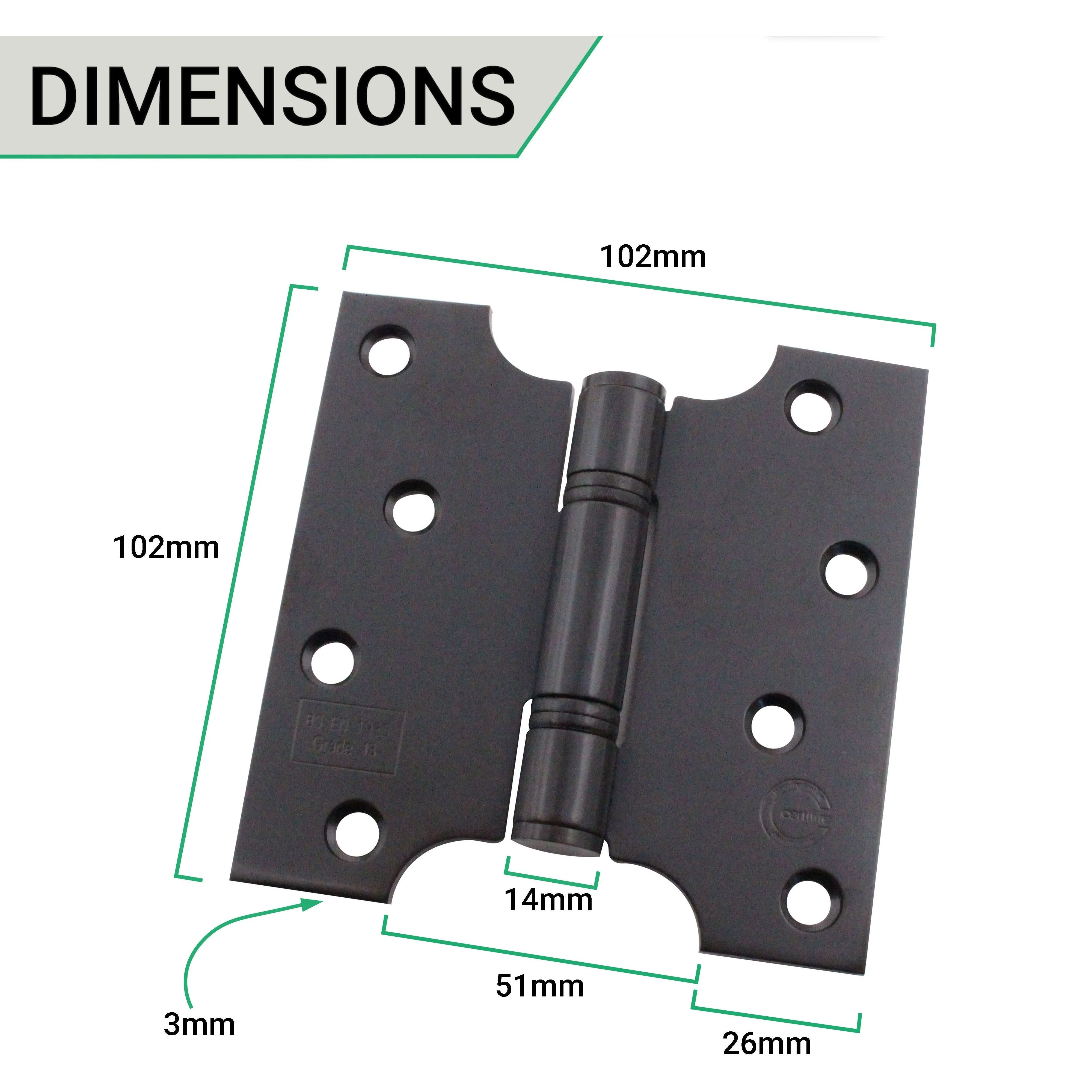 Parliament Projection Fire Door Hinges 4" Grade 13 - 102x51x102x3mm - Black - Image 5