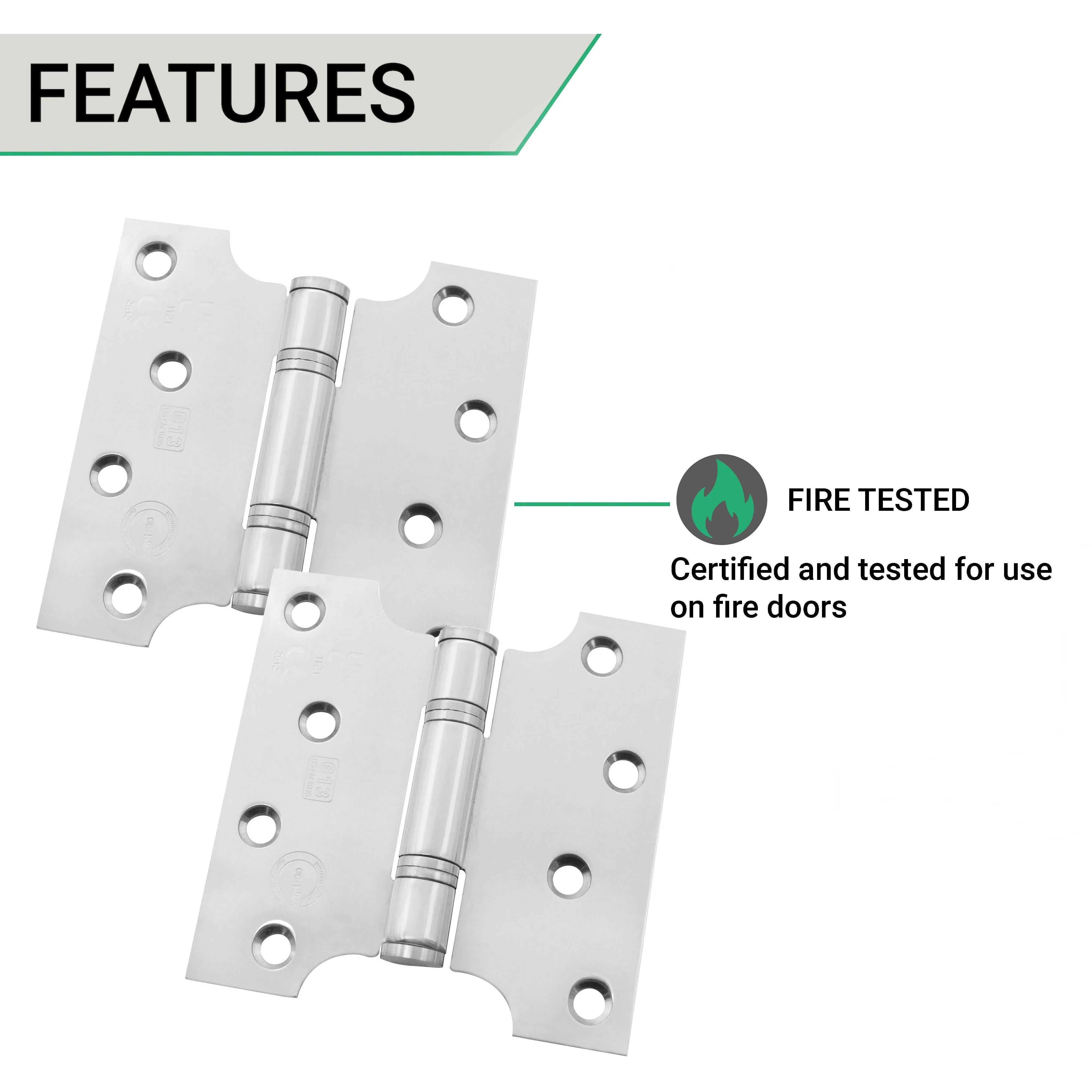 Parliament Projection Fire Door Hinges 4" Grade 13 - 102x51x102x3mm - Polished Stainless Steel - Image 3
