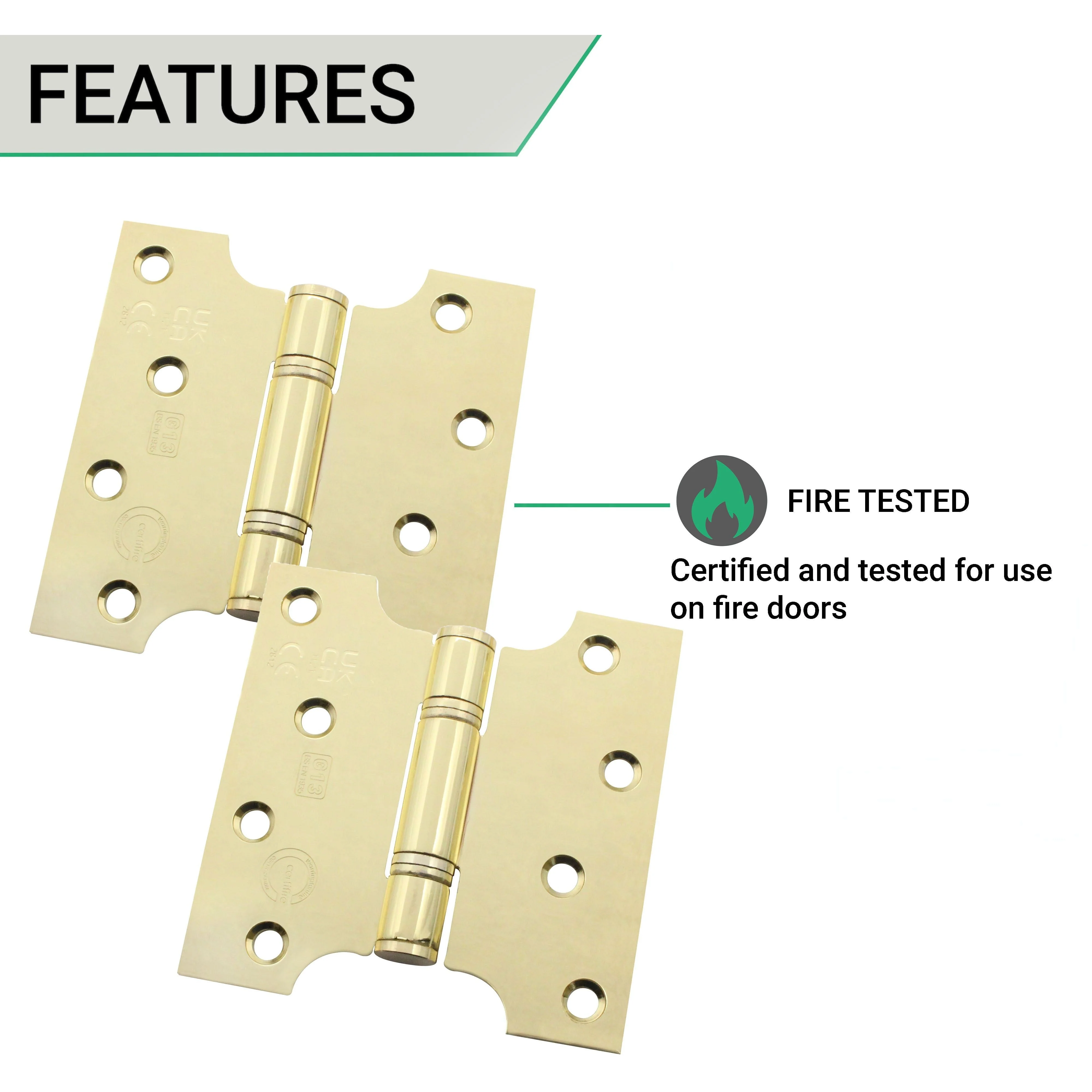 Parliament Projection Fire Door Hinges 4" Grade 13 - 102x51x102x3mm - PVD Brass - Image 4
