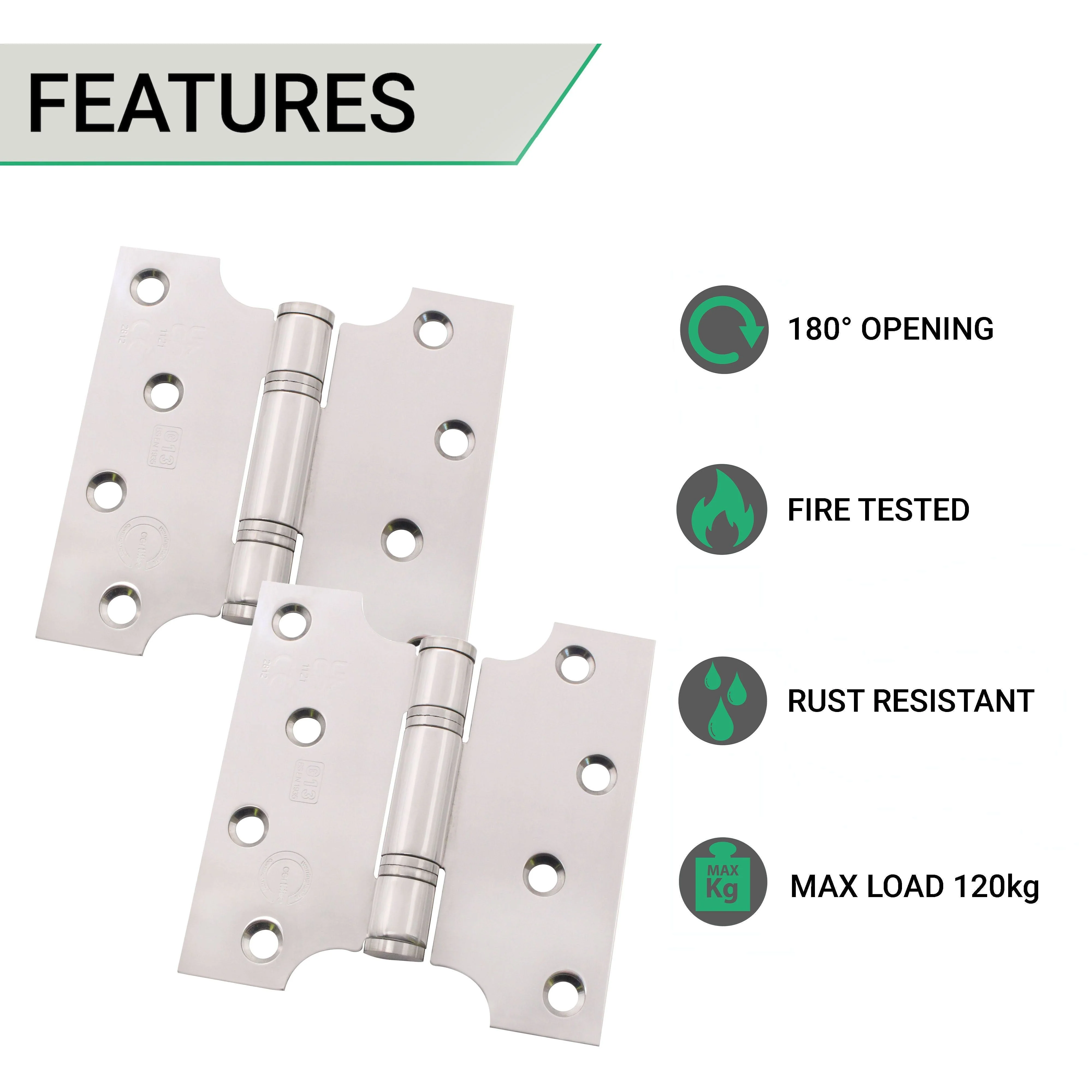 Parliament Projection Fire Door Hinges 4" Grade 13 - 102x51x102x3mm - Satin Stainless Steel - Image 3