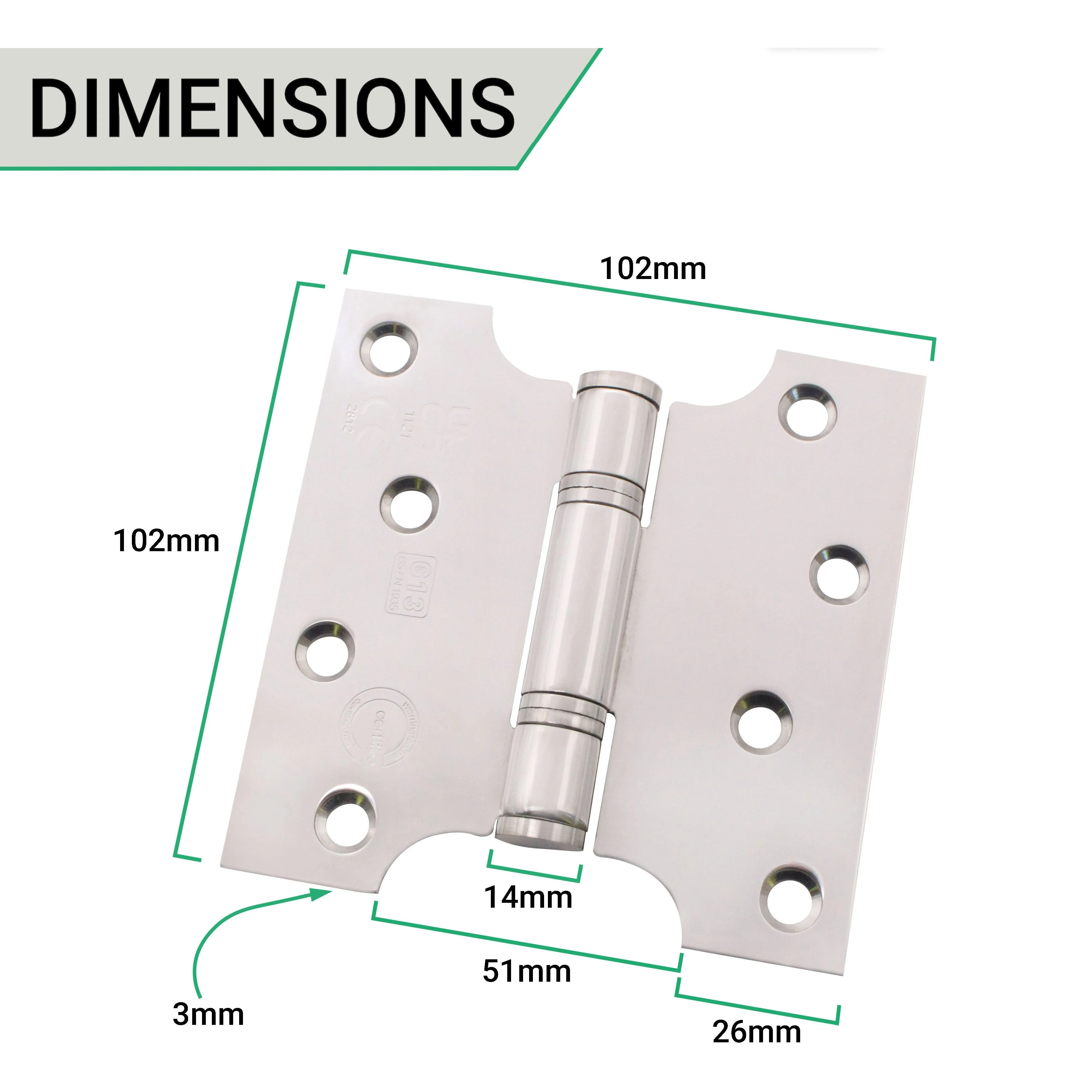 Parliament Projection Fire Door Hinges 4" Grade 13 - 102x51x102x3mm - Satin Stainless Steel - Image 5