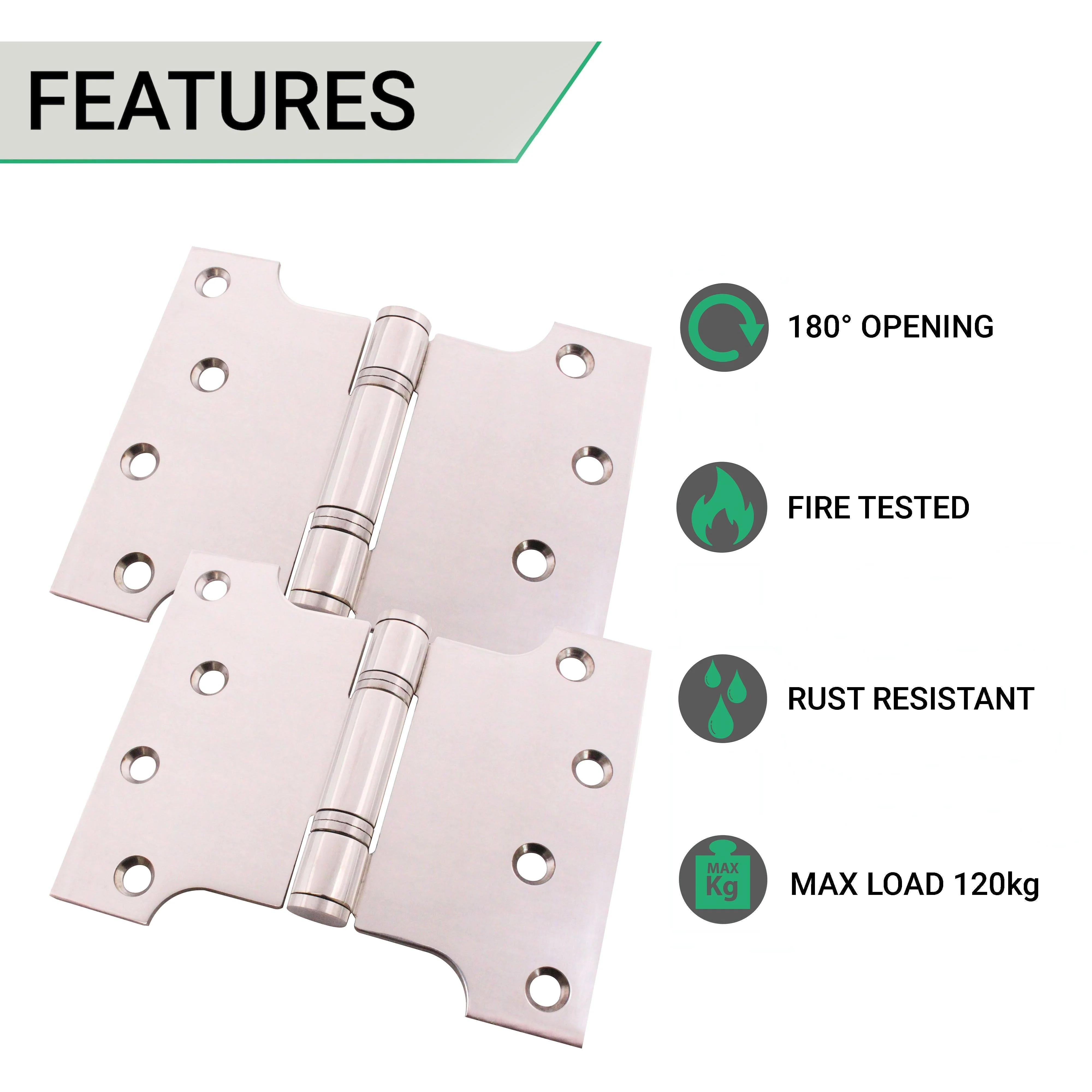 Parliament Projection Fire Door Hinges 4" Grade 13 - 102x76x127x3mm - Polished Stainless Steel - Image 2