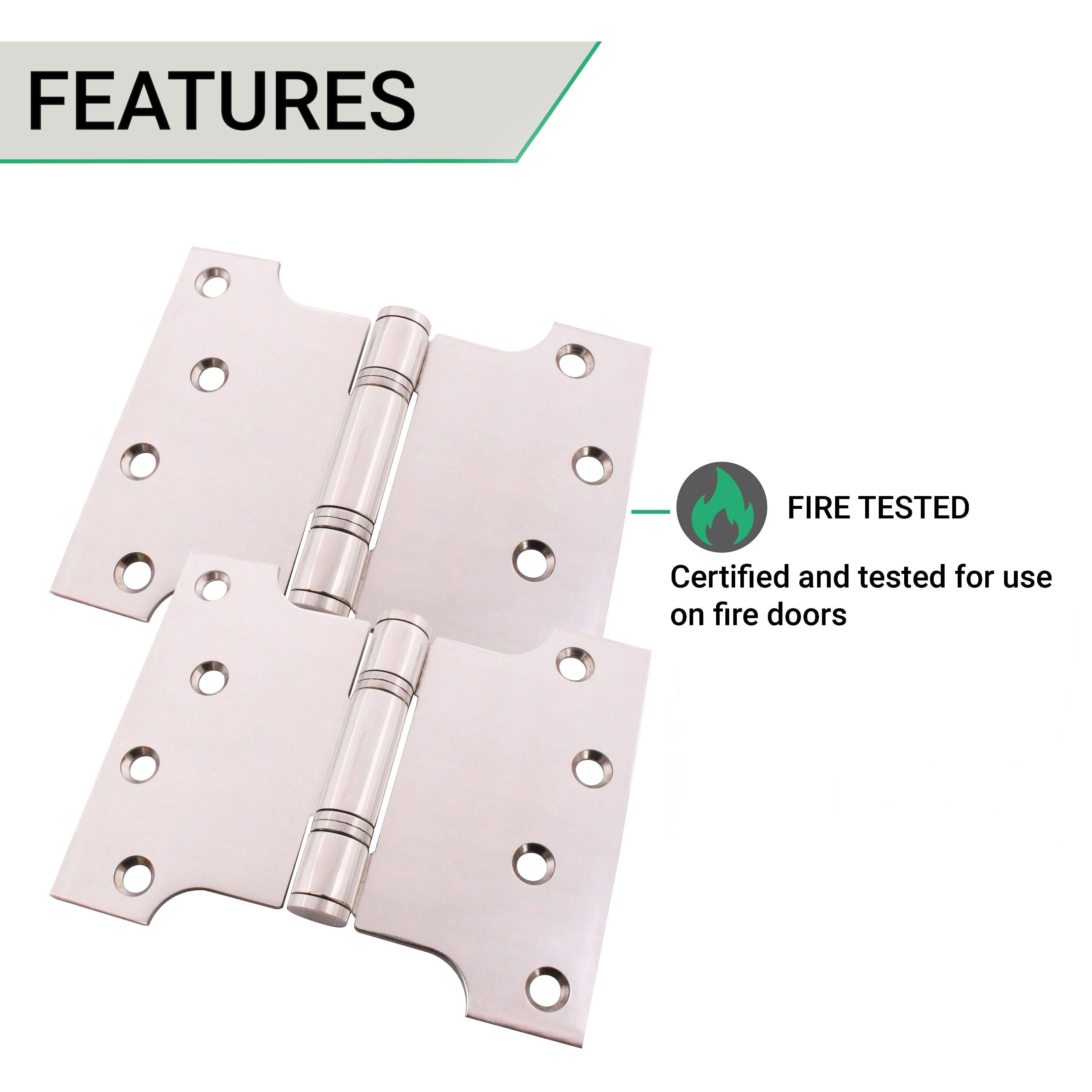Parliament Projection Fire Door Hinges 4" Grade 13 - 102x76x127x3mm - Polished Stainless Steel - Image 3