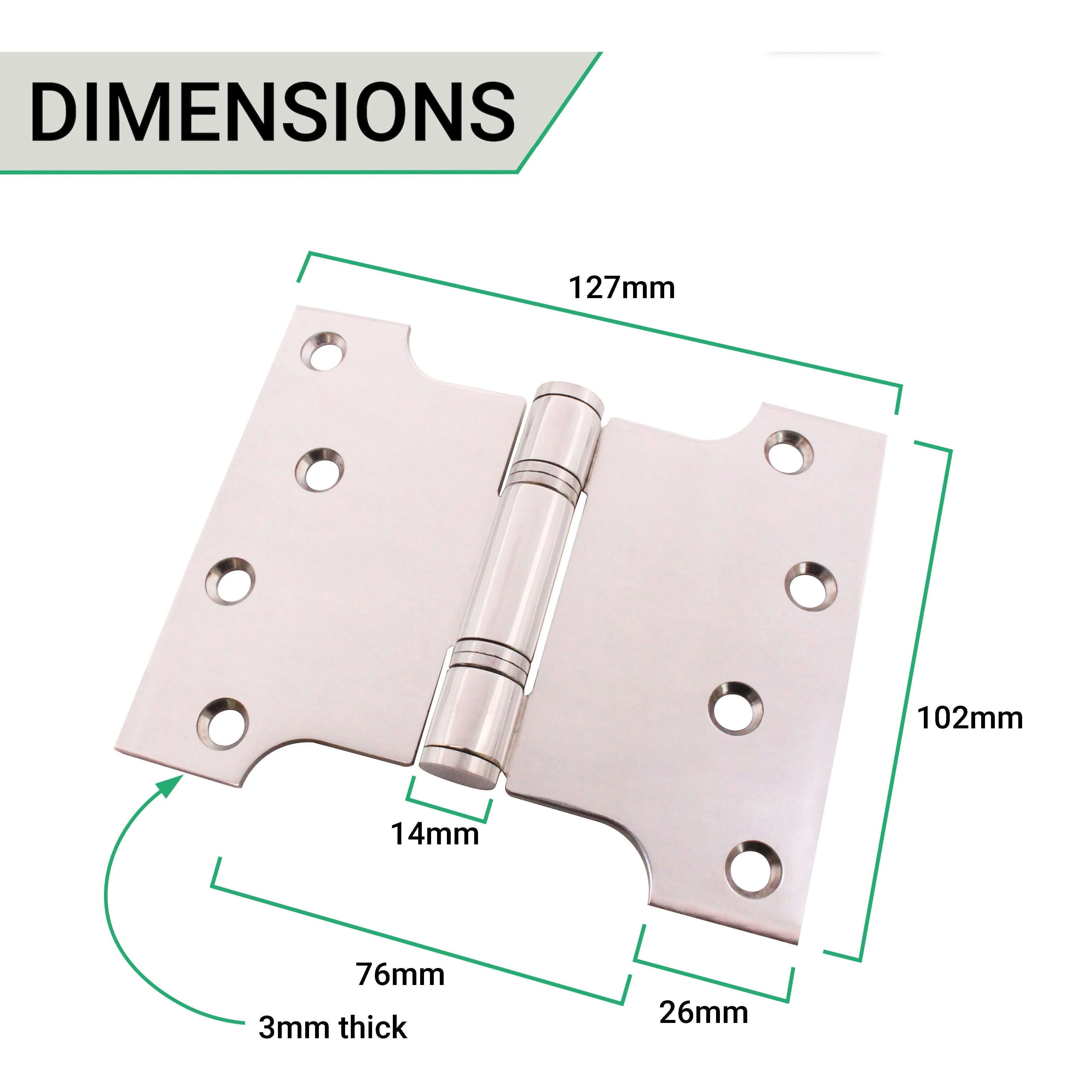Parliament Projection Fire Door Hinges 4" Grade 13 - 102x76x127x3mm - Polished Stainless Steel - Image 4