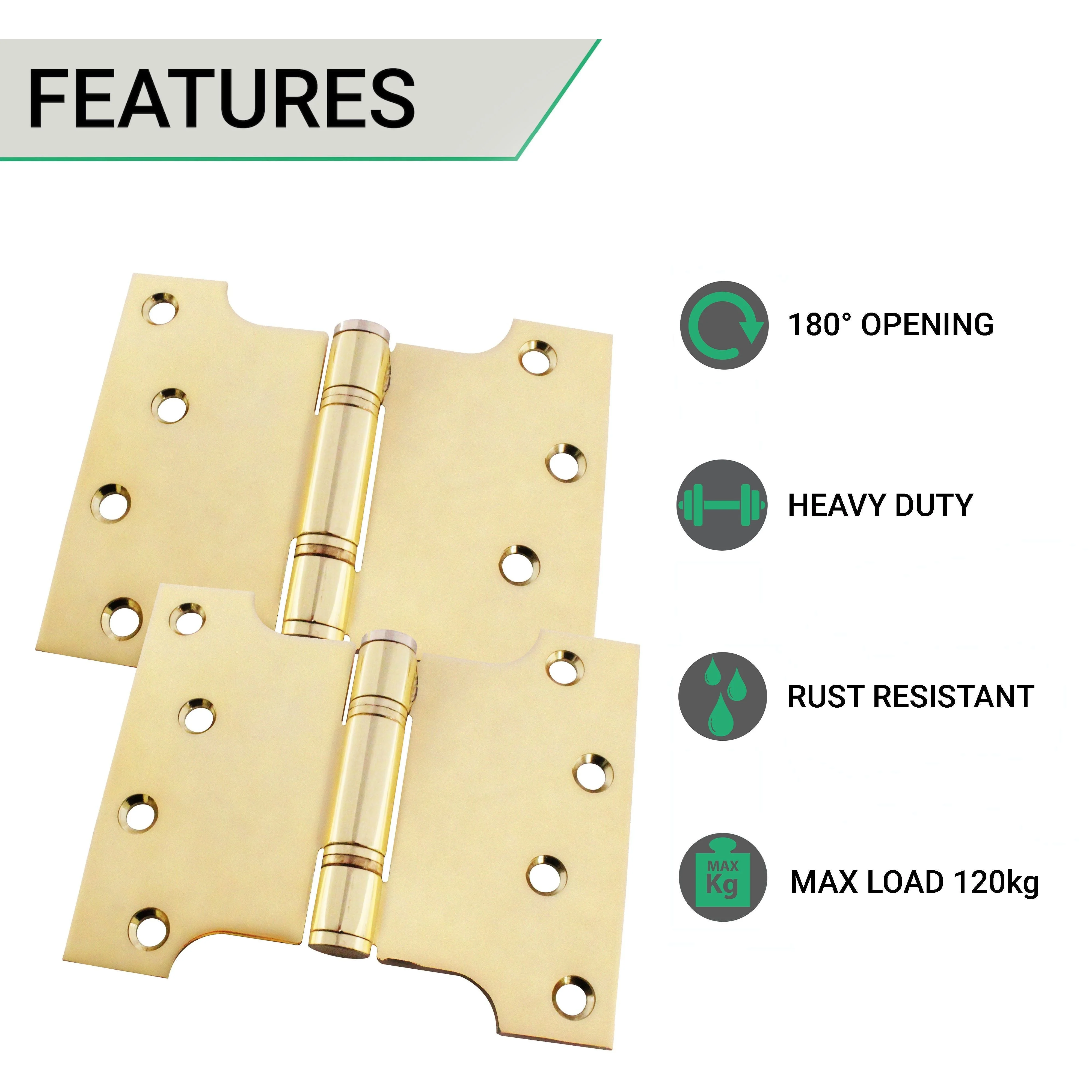 Parliament Projection Fire Door Hinges 4" Grade 13 - 102x76x127x3mm - PVD Brass - Image 3