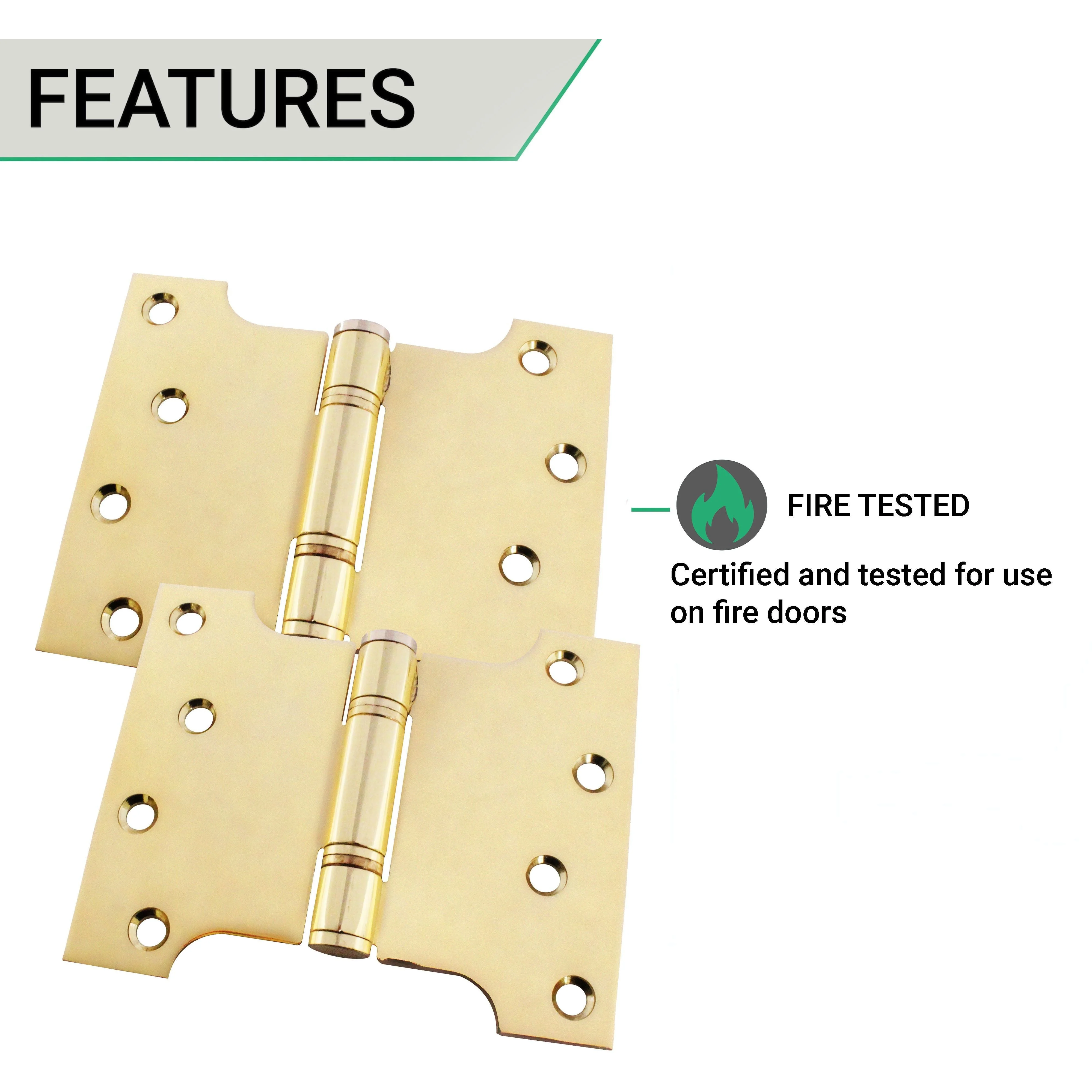 Parliament Projection Fire Door Hinges 4" Grade 13 - 102x76x127x3mm - PVD Brass - Image 4