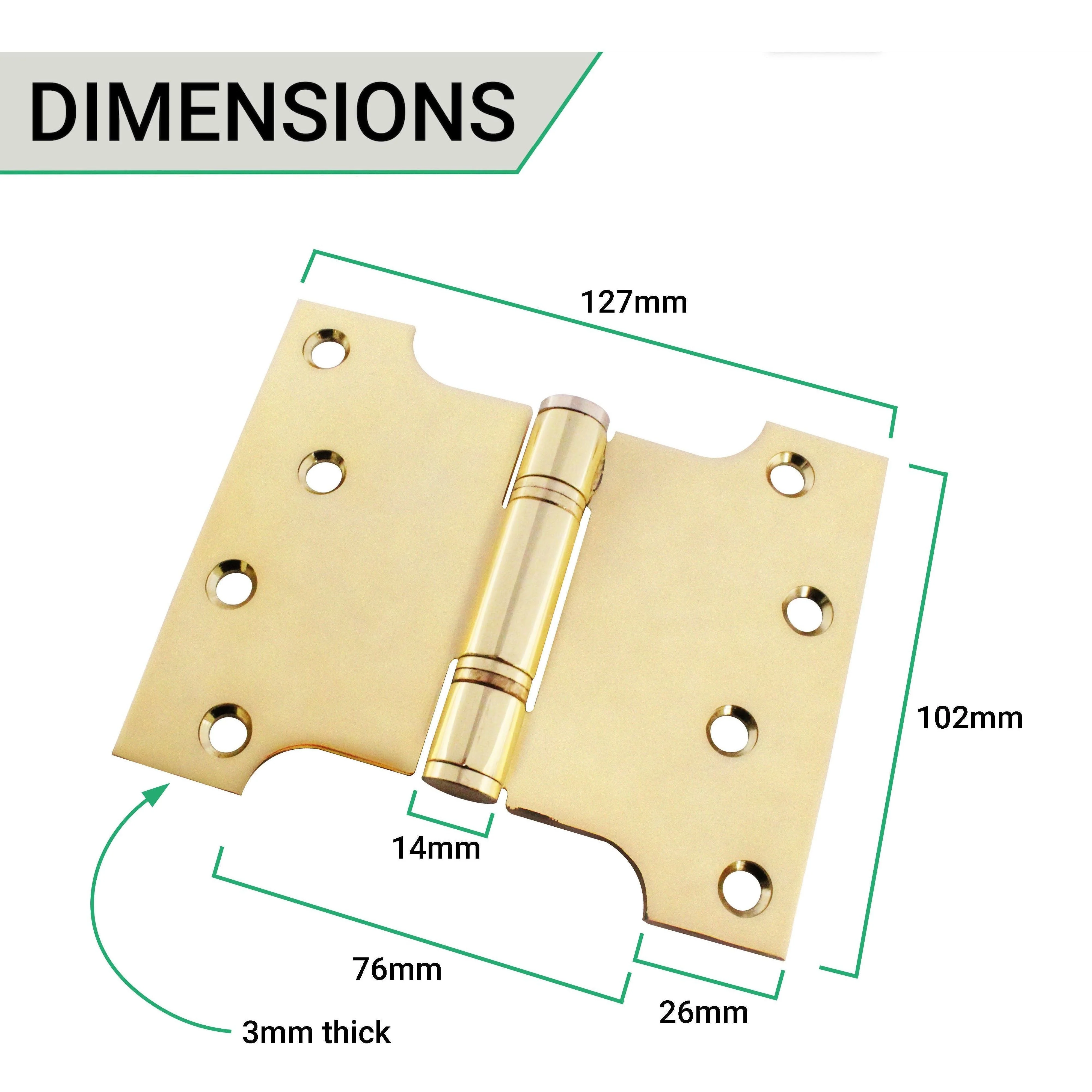 Parliament Projection Fire Door Hinges 4" Grade 13 - 102x76x127x3mm - PVD Brass - Image 5