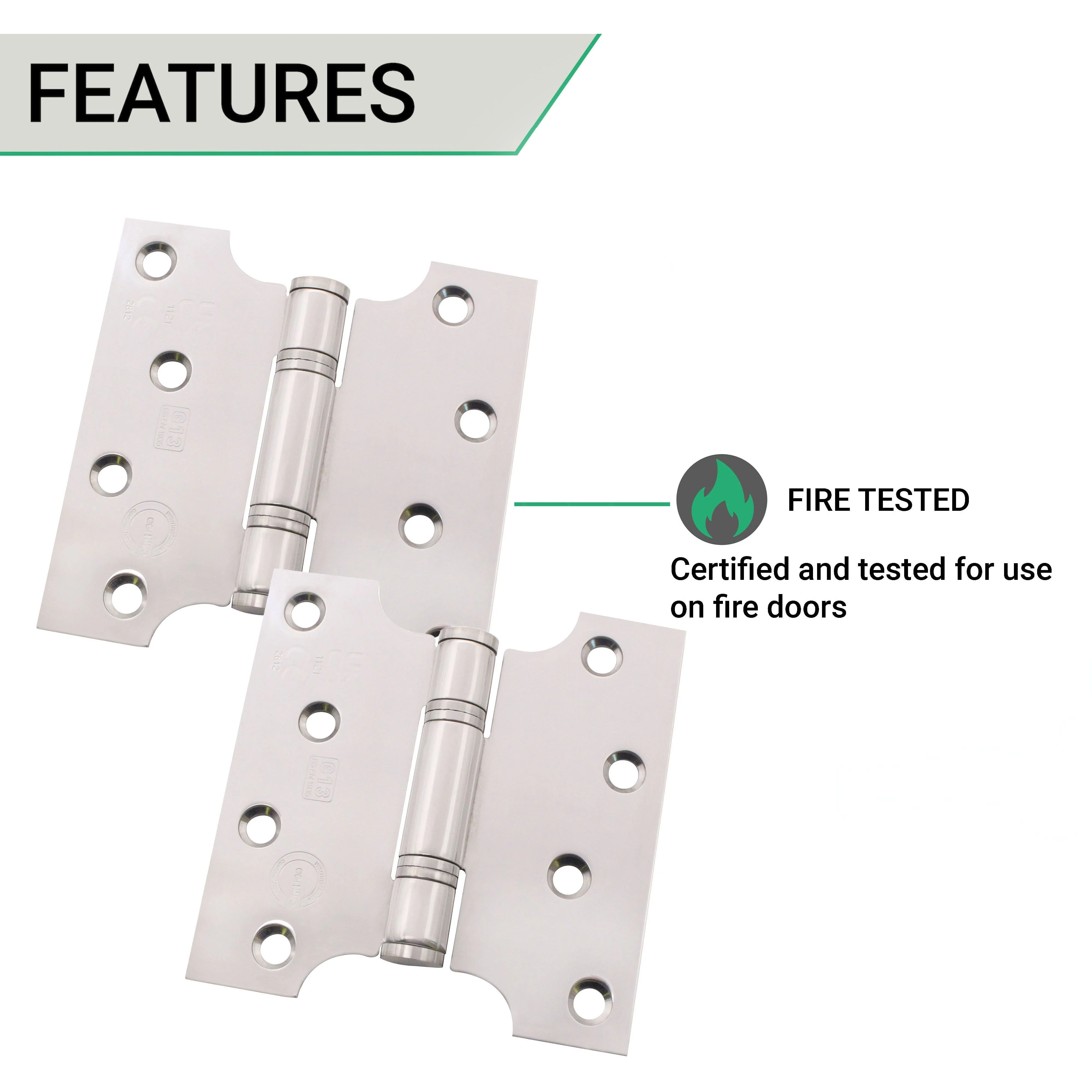 Parliament Projection Fire Door Hinges 4" Grade 13 - 102x76x127x3mm - Satin Stainless Steel - Image 3