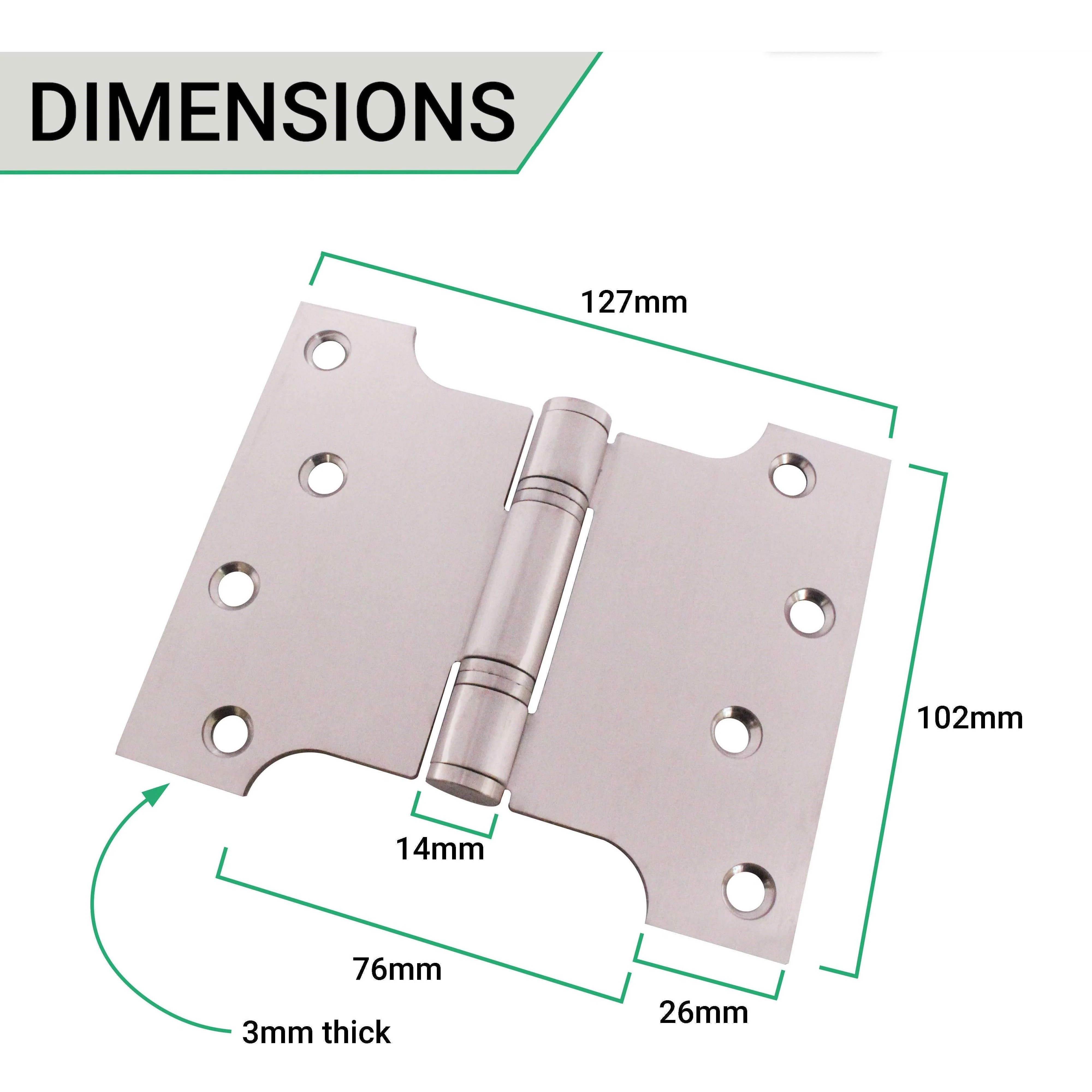 Parliament Projection Fire Door Hinges 4" Grade 13 - 102x76x127x3mm - Satin Stainless Steel - Image 4