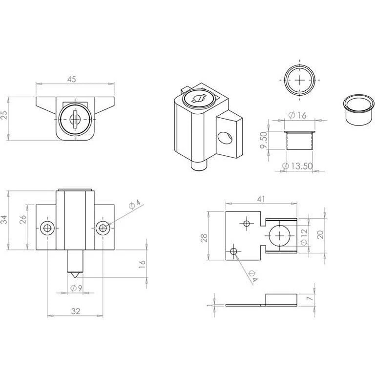 Patio Door Lock - 34x45mm - Silver - Image 2