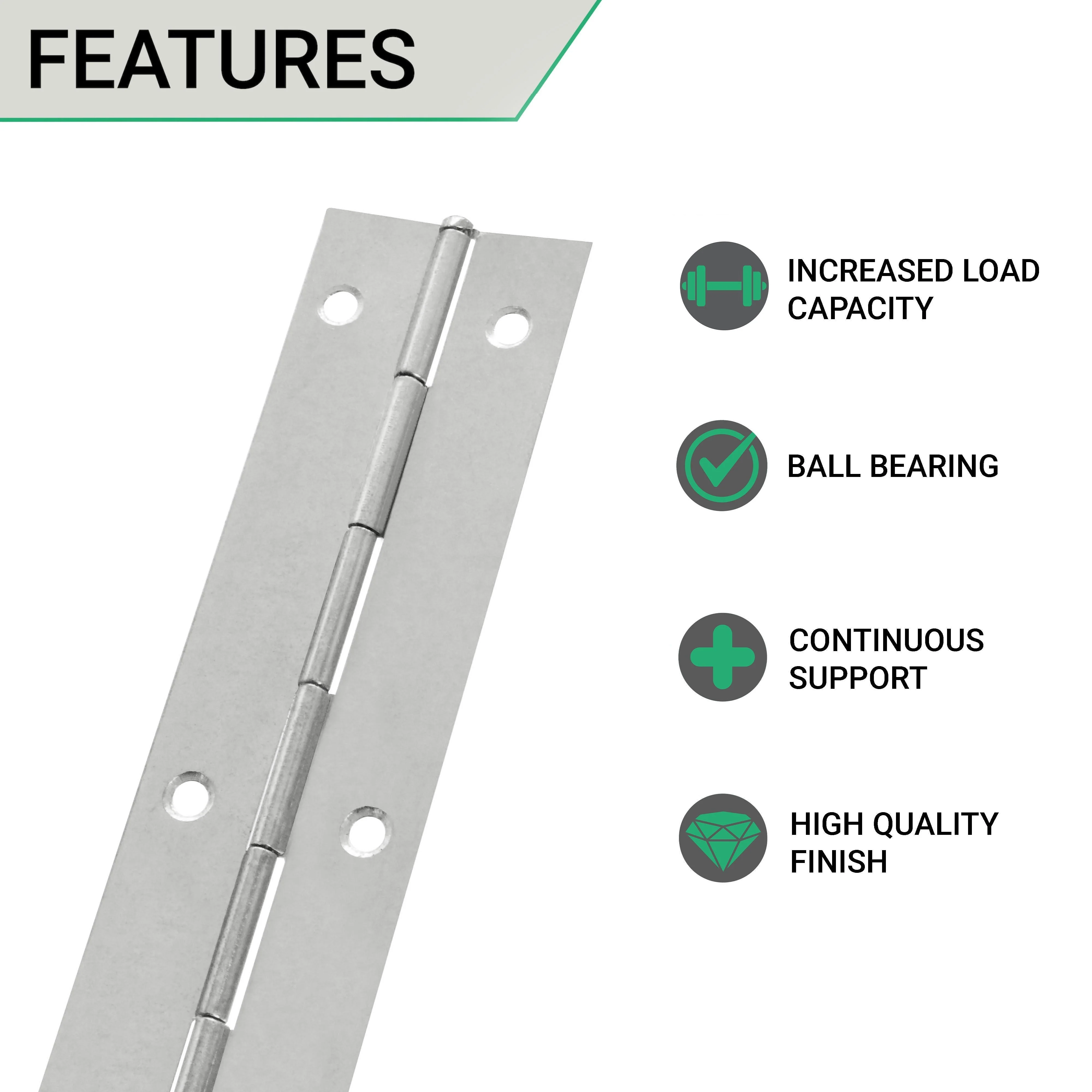Continuous Piano Hinge - 1830x25x0.7mm - Nickel Plated Steel - Pack of 1 - Image 2