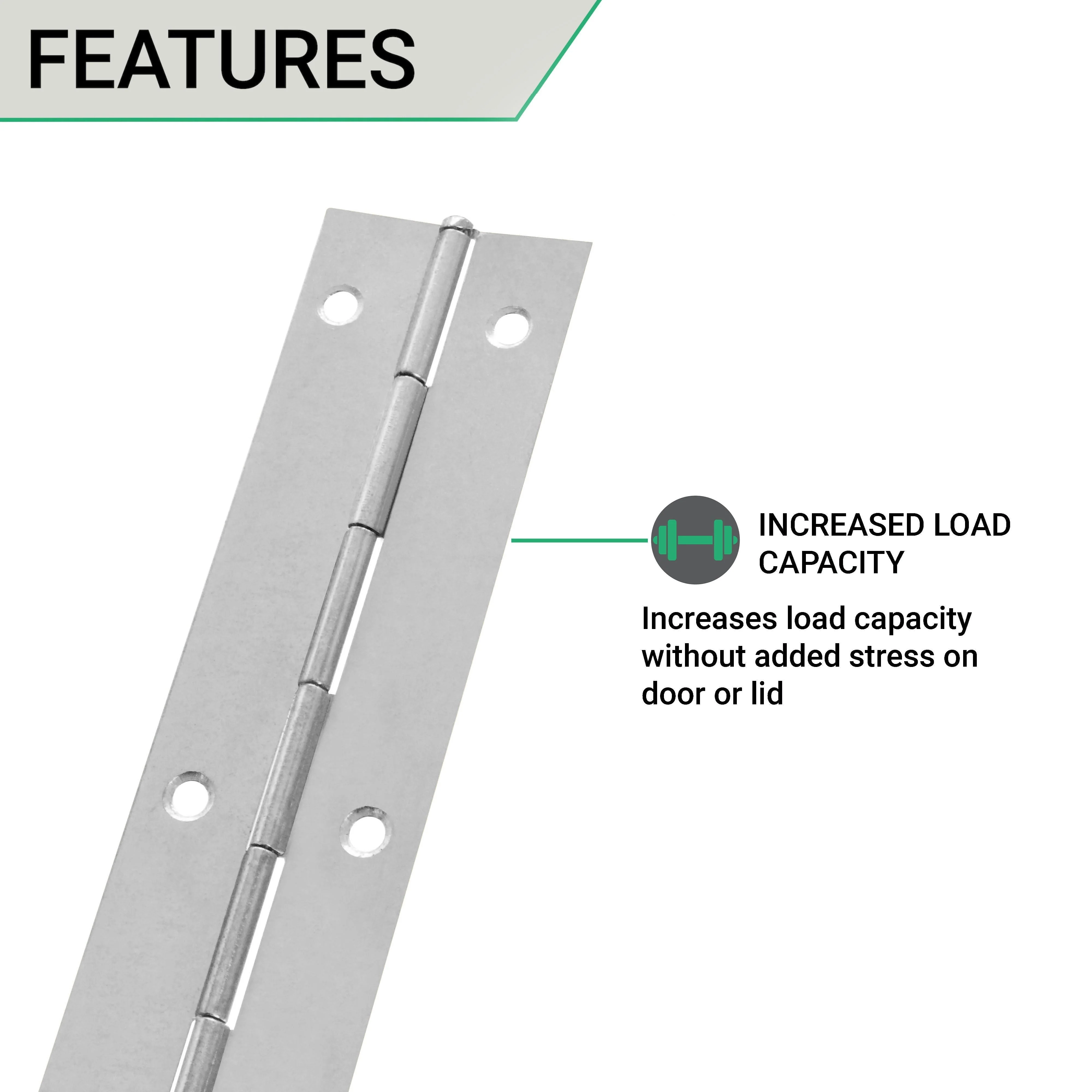 Continuous Piano Hinge - 1830x25x0.7mm - Nickel Plated Steel - Pack of 1 - Image 3