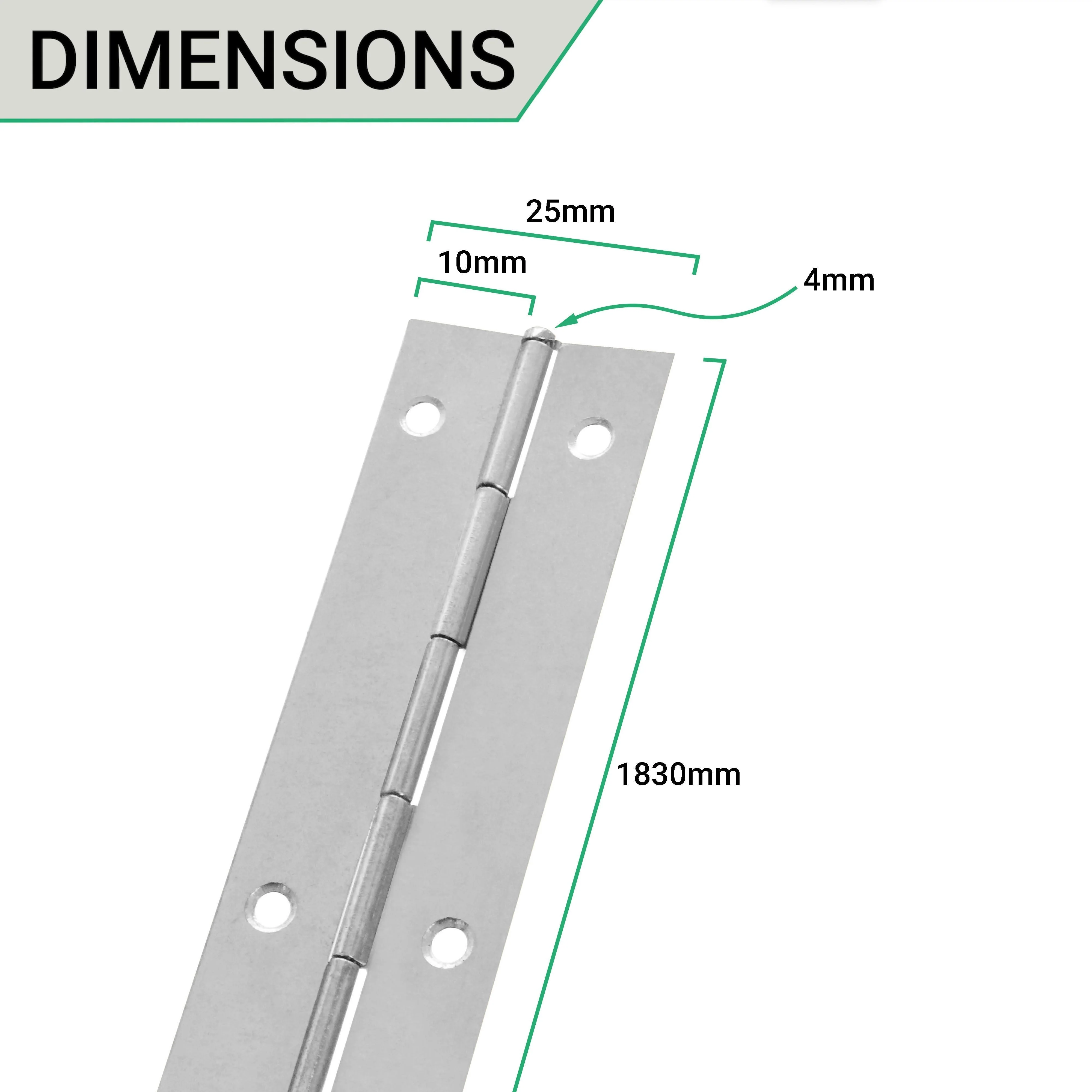 Continuous Piano Hinge - 1830x25x0.7mm - Nickel Plated Steel - Pack of 1 - Image 4