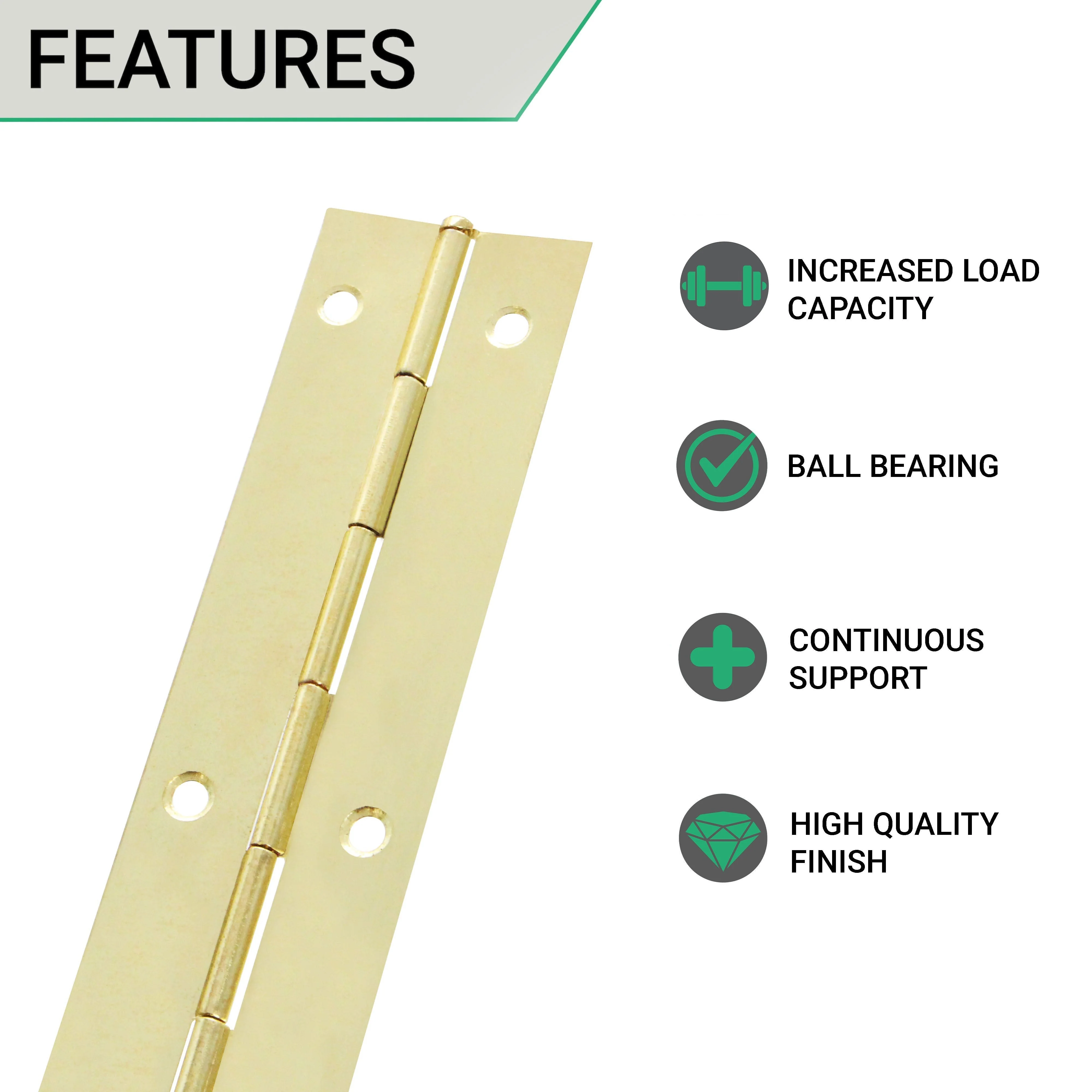 Continuous Piano Hinge - 1830x32x0.7mm - Brass Plated Steel - Pack of 1 - Image 2