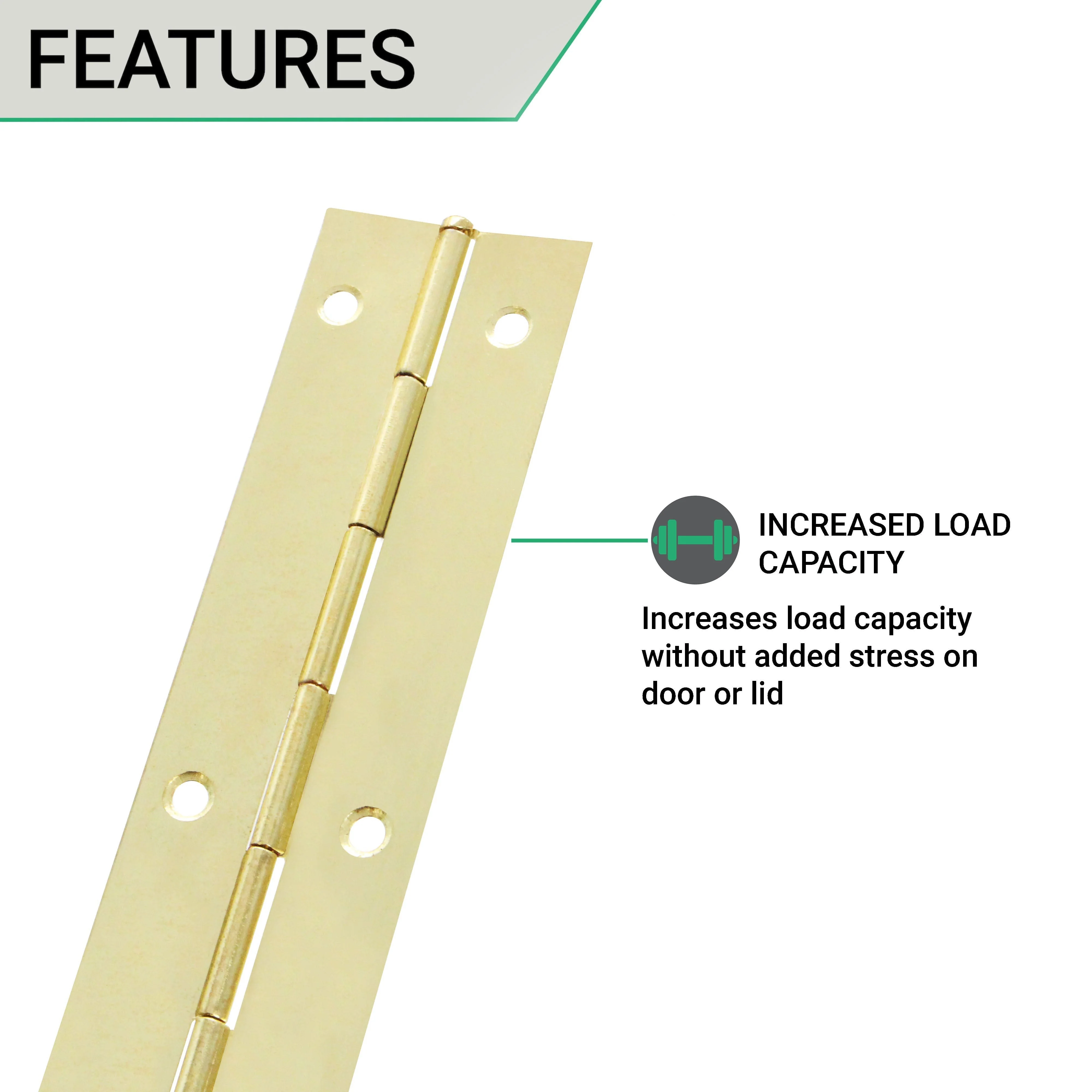 Continuous Piano Hinge - 1830x32x0.7mm - Brass Plated Steel - Pack of 1 - Image 3