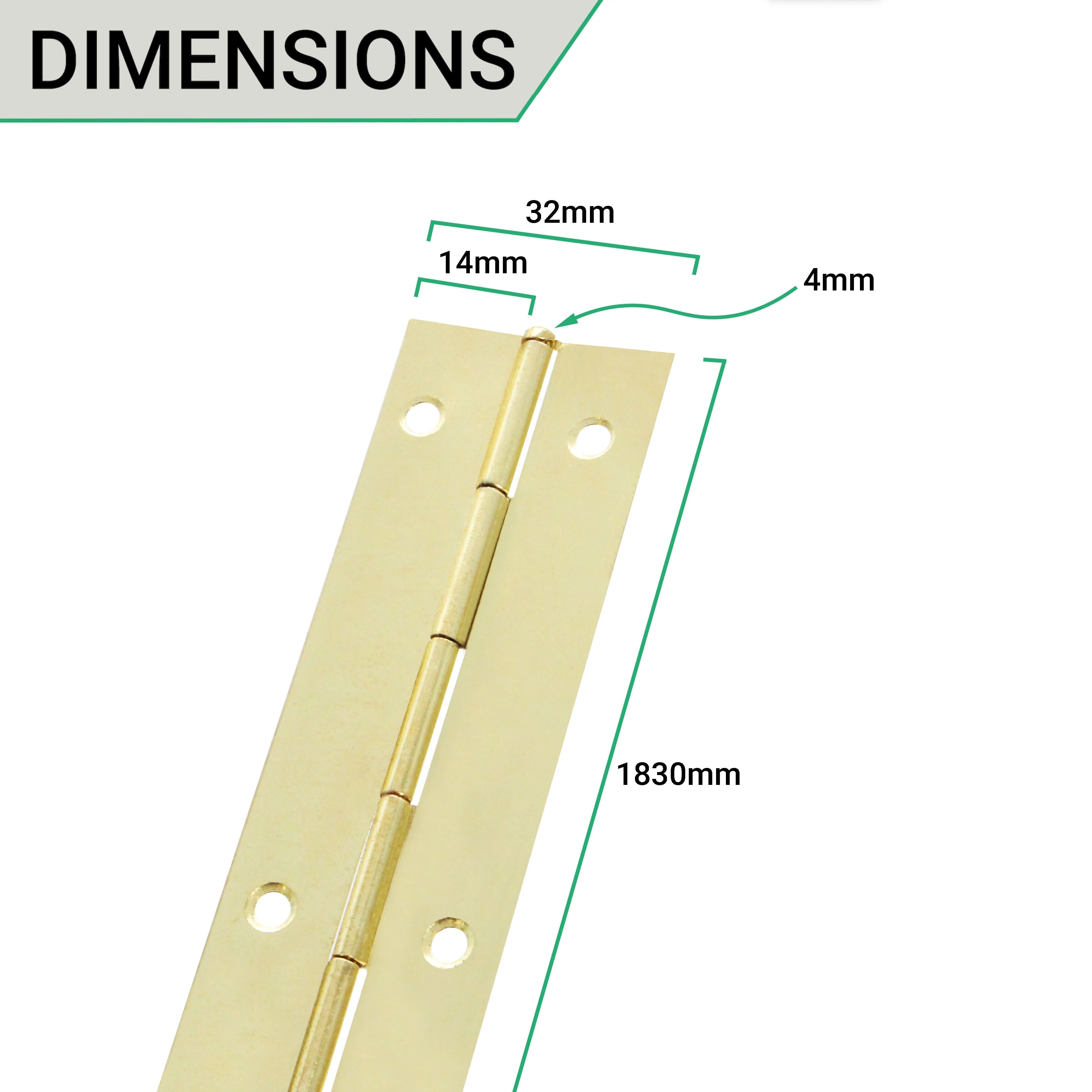 Continuous Piano Hinge - 1830x32x0.7mm - Brass Plated Steel - Pack of 1 - Image 4