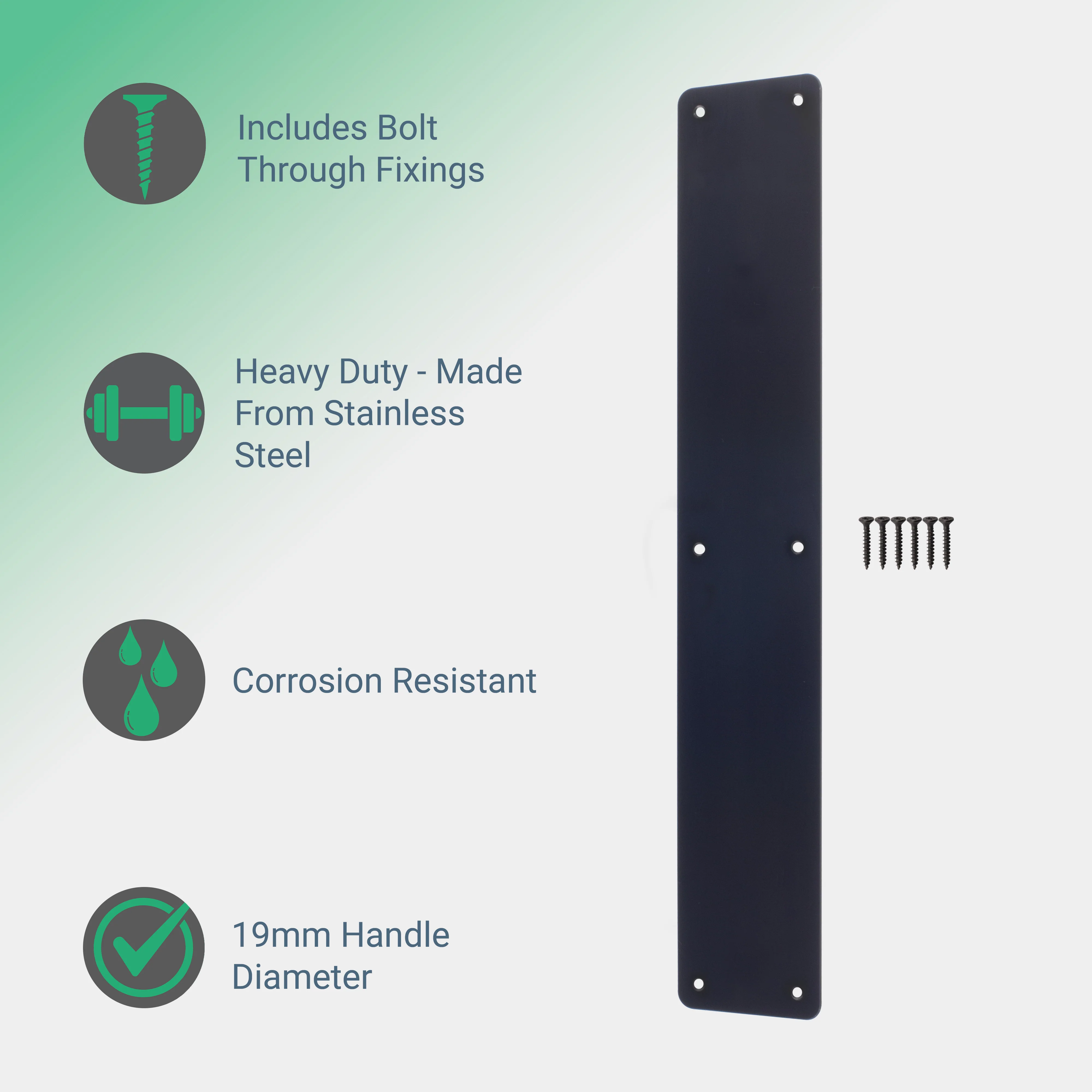 Plain Finger Plate - 425 x 75 x 1.2mm - Radius Corners - Matt Black - Image 2