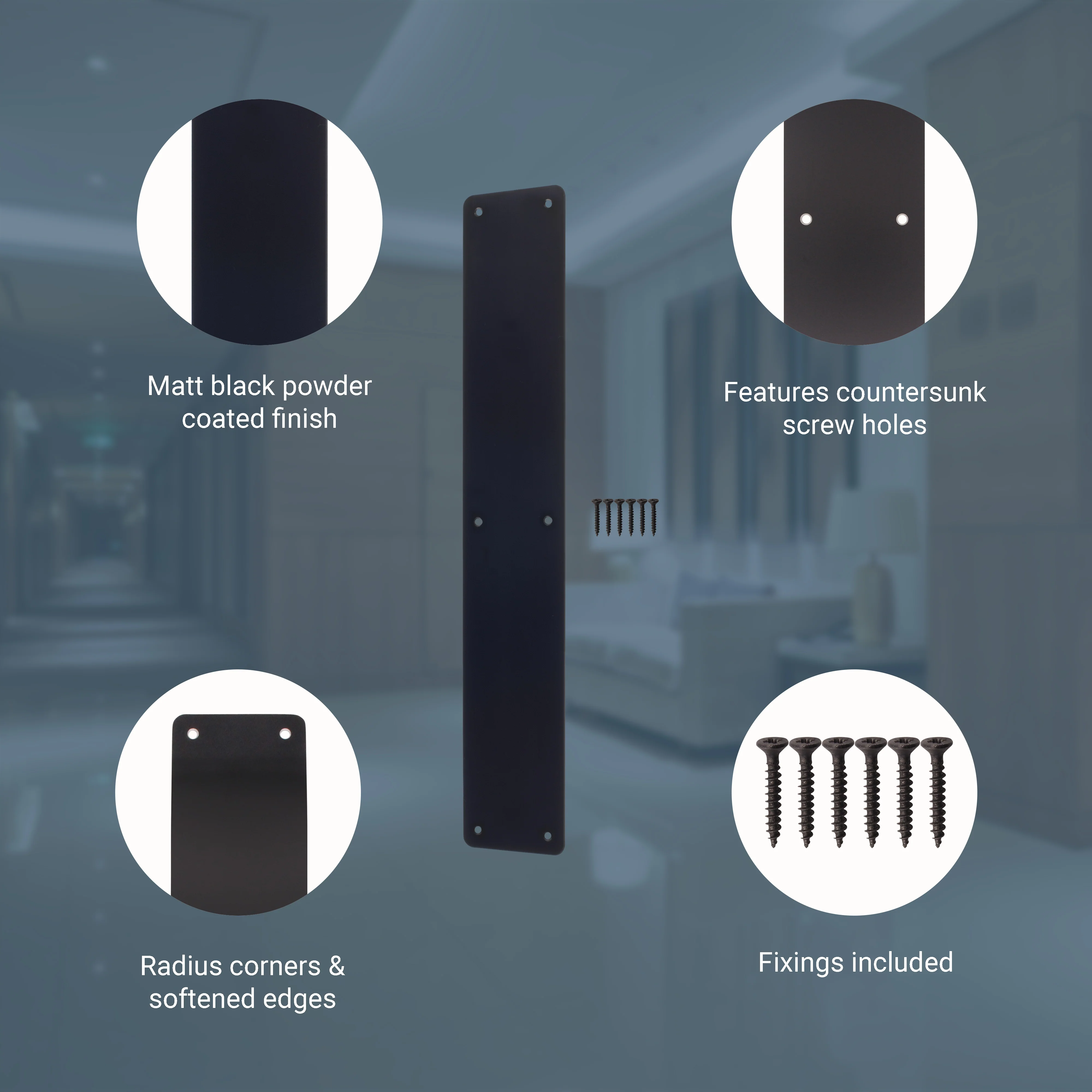 Plain Finger Plate - 425 x 75 x 1.2mm - Radius Corners - Matt Black - Image 3