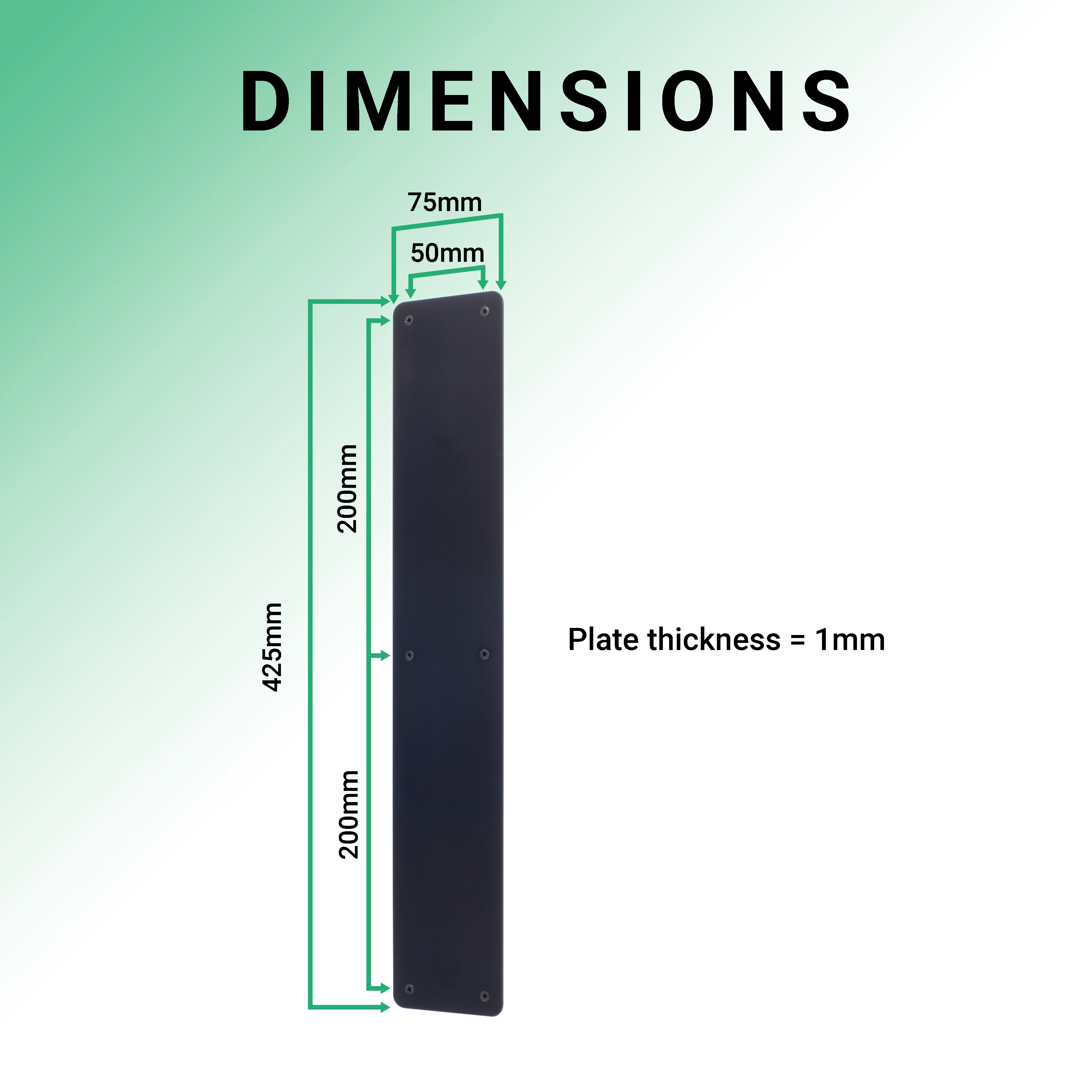Plain Finger Plate - 425 x 75 x 1.2mm - Radius Corners - Matt Black - Image 4