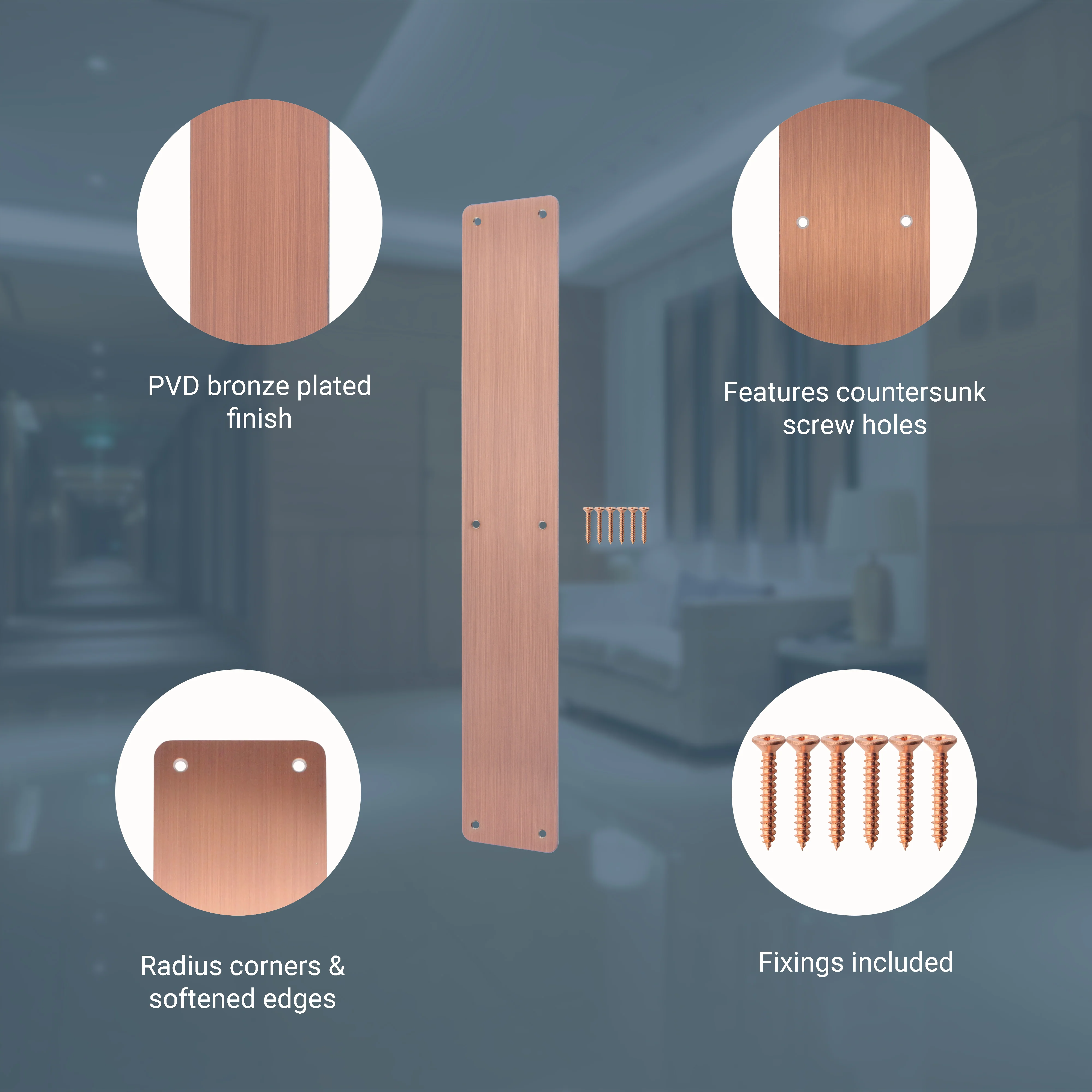 Plain Finger Plate - 425 x 75 x 1.2mm - Radius Corners - PVD Bronze - Image 3