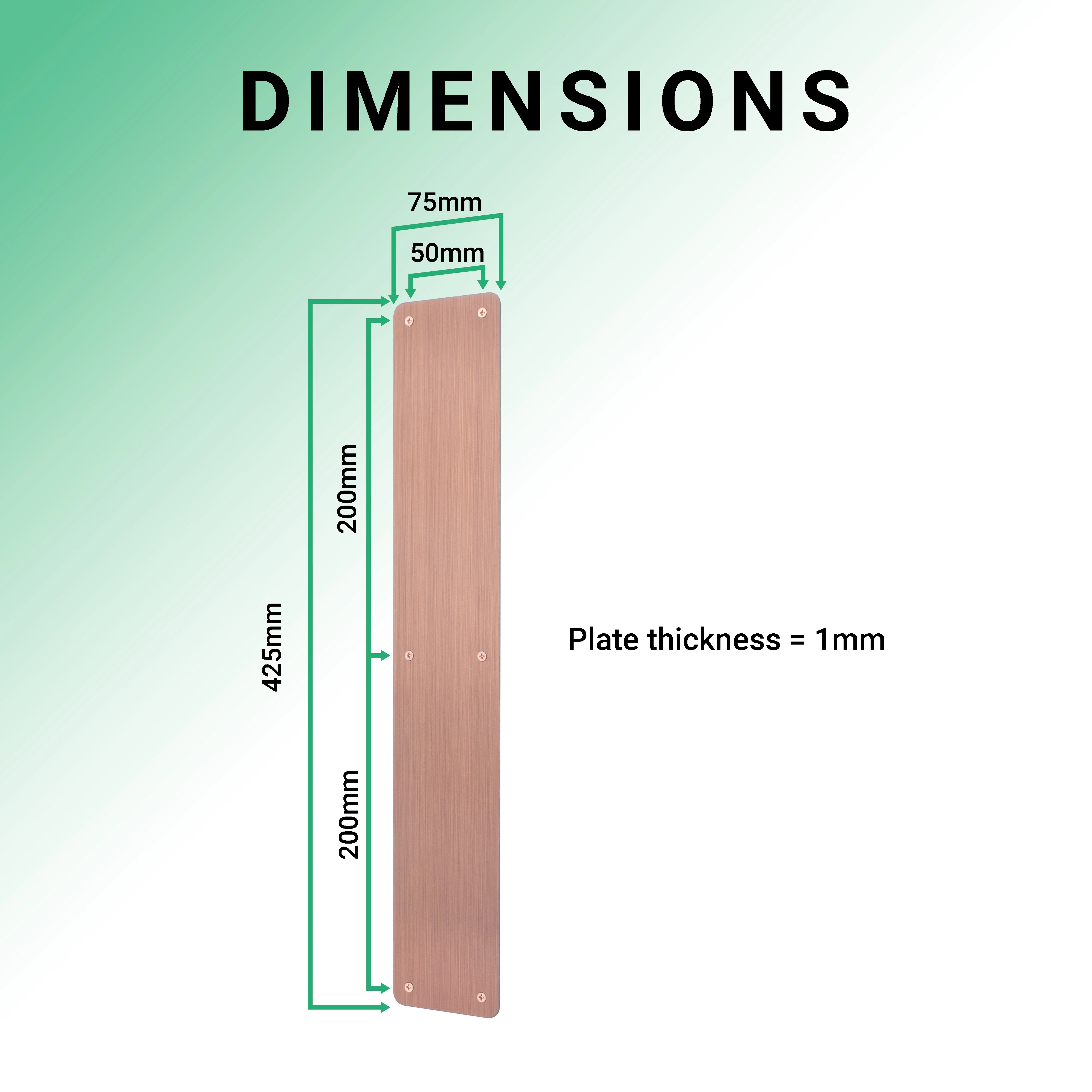 Plain Finger Plate - 425 x 75 x 1.2mm - Radius Corners - PVD Bronze - Image 4