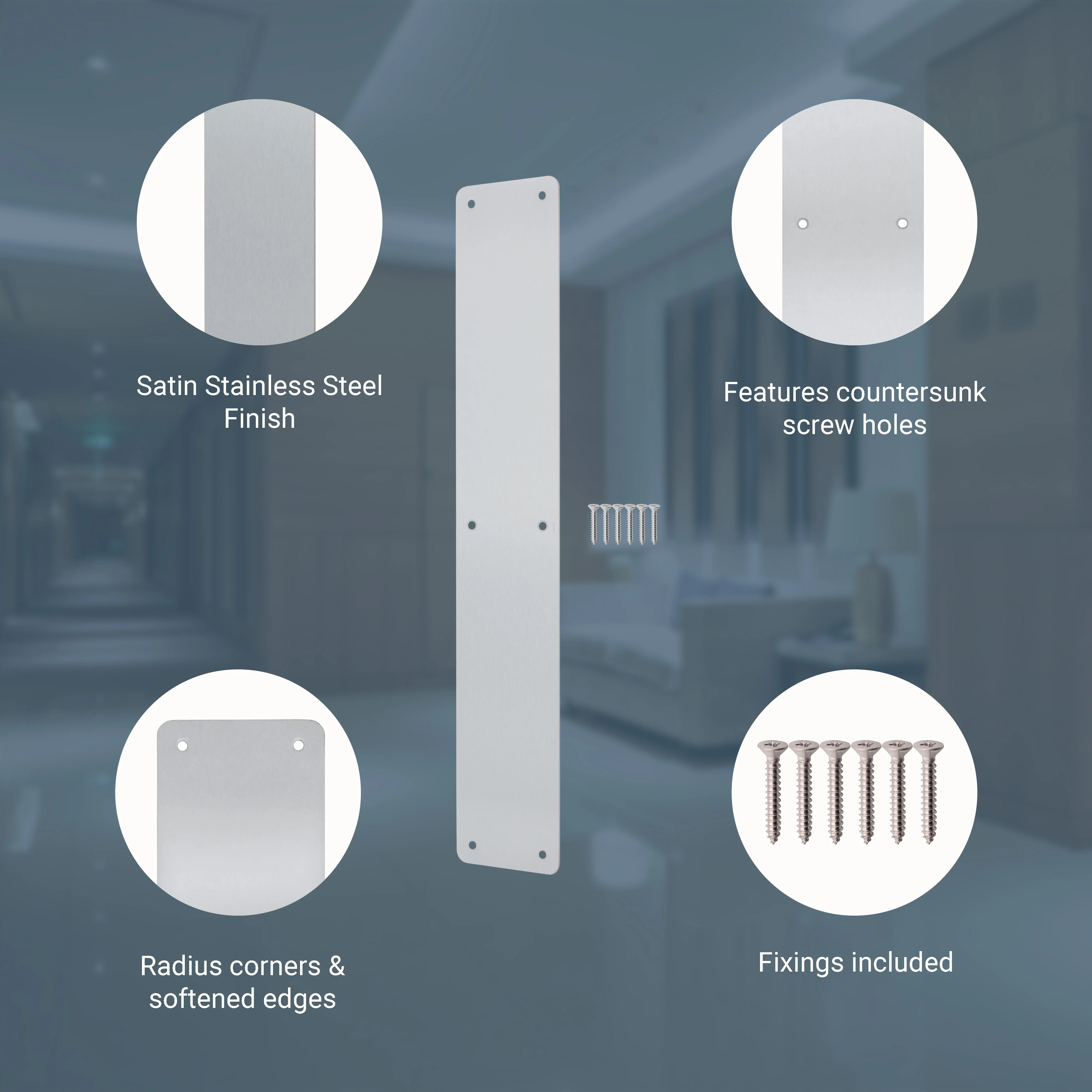 Plain Finger Plate - 425 x 75 x 1.2mm - Radius Corners - Satin Stainless Steel - Image 3