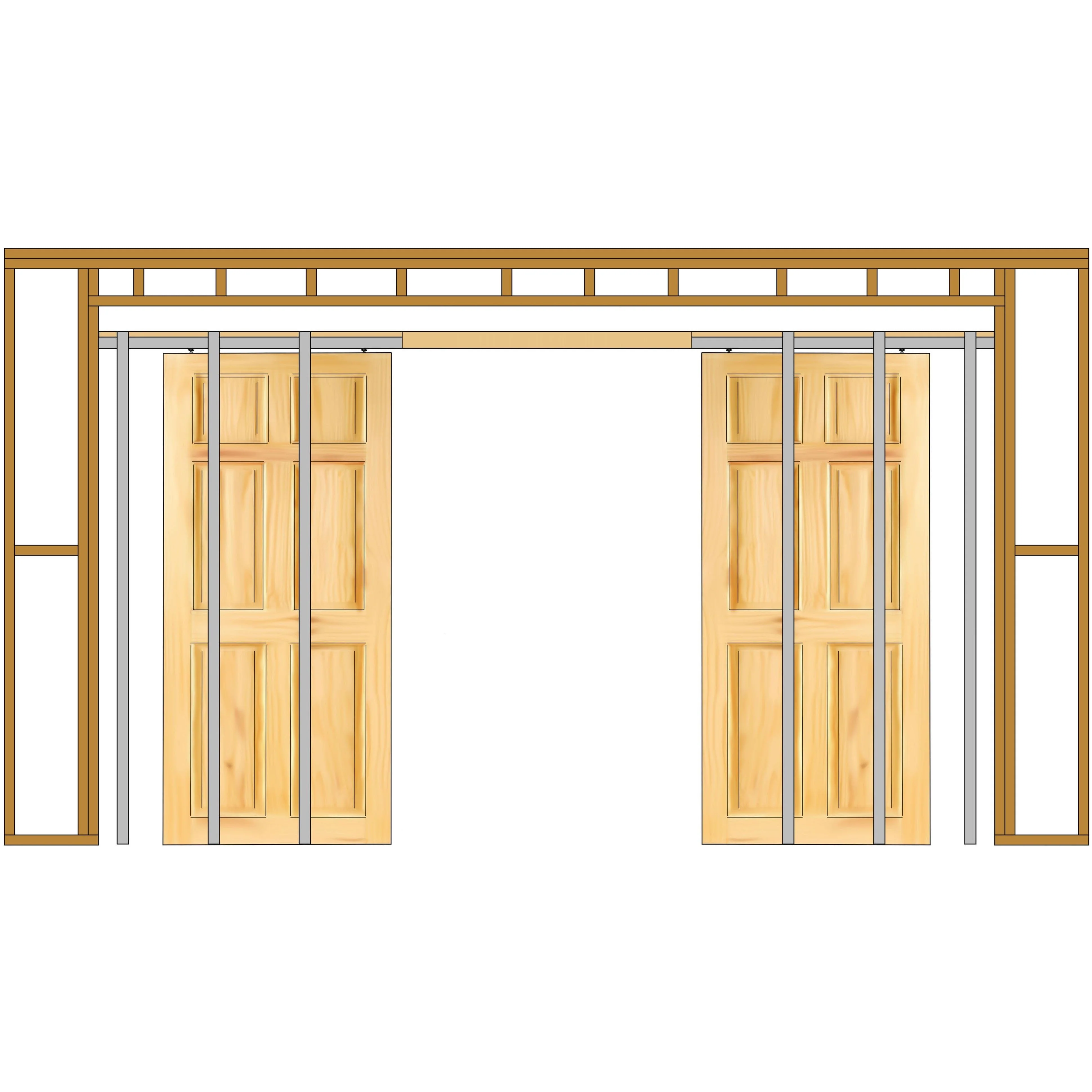 Pocket Door Kit for Double Doors With Synchronised Opening - 915 x 2032mm Max Door Size - 120mm Finished Wall Thickness