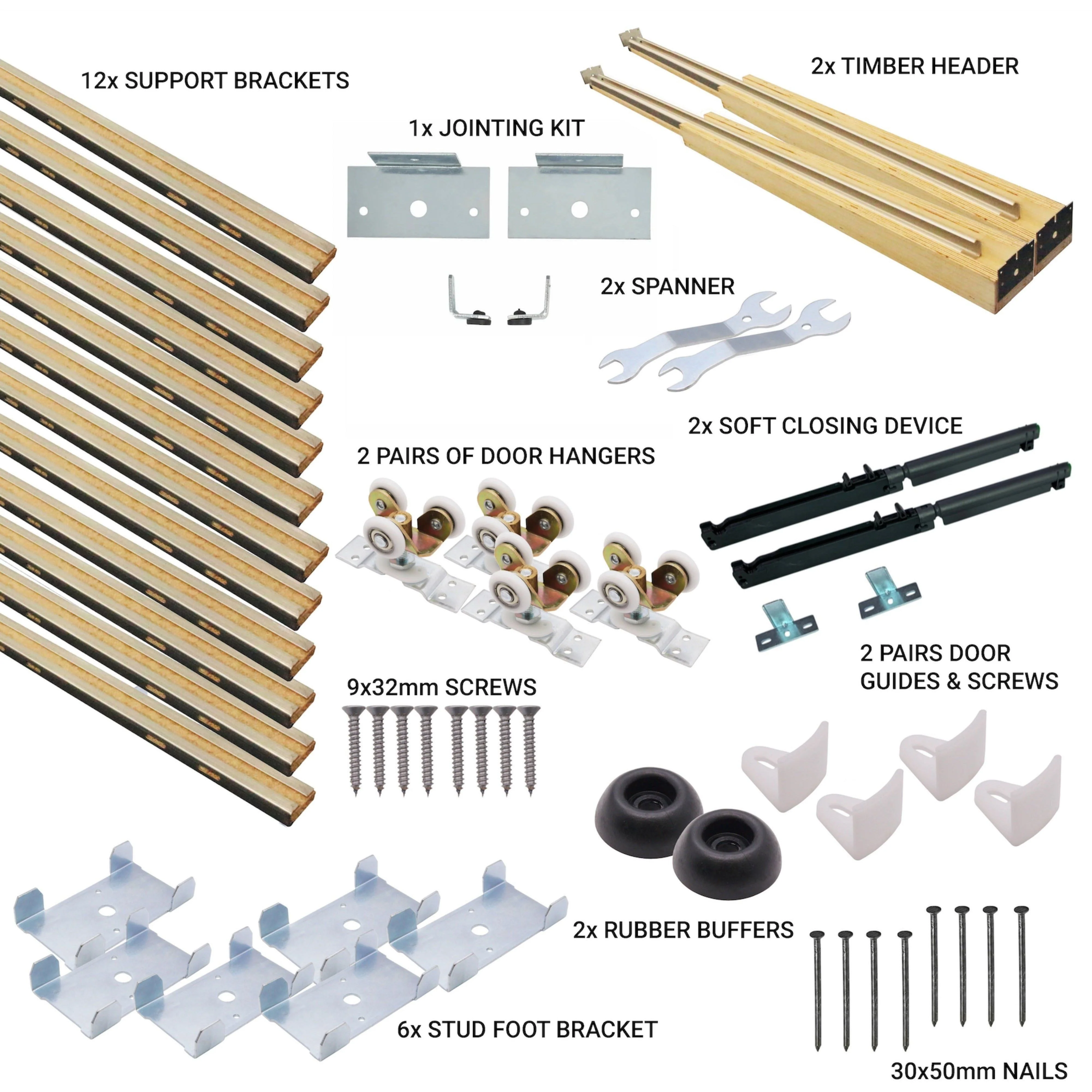 Pocket Door Kit for Double Doors with Soft Close - 915 x 2032mm Max Door Size - 120mm Finished Wall Thickness - Image 4