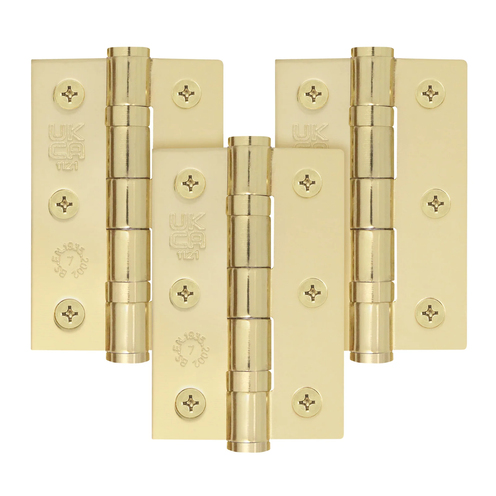 Polished Brass Fire Door Hinges - 3 Inch/76mm - Grade 7 Steel Ball Bearing - Pack of 3 Hinges