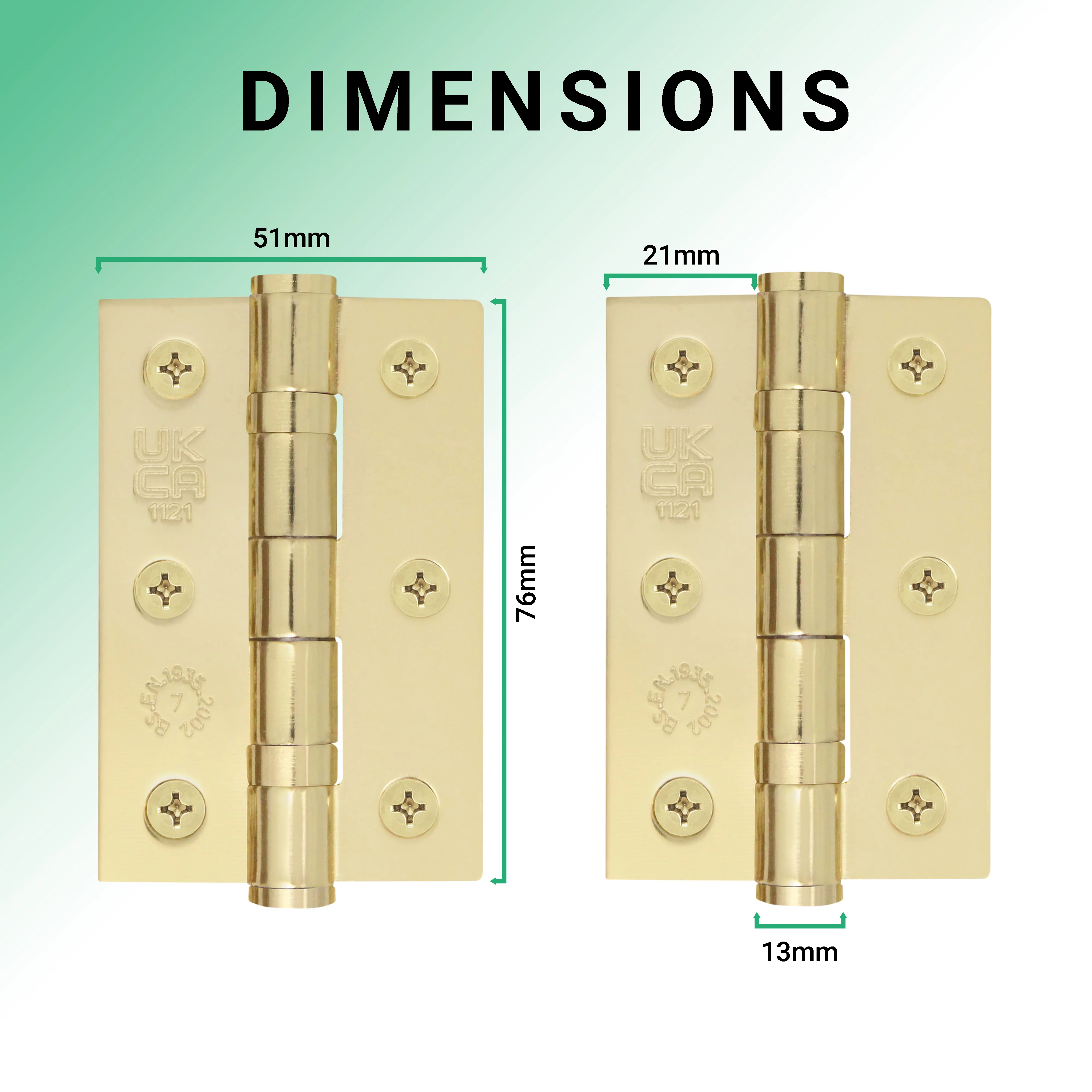 Polished Brass Fire Door Hinges - 3 Inch/76mm - Grade 7 Steel Ball Bearing - Pair - Image 4