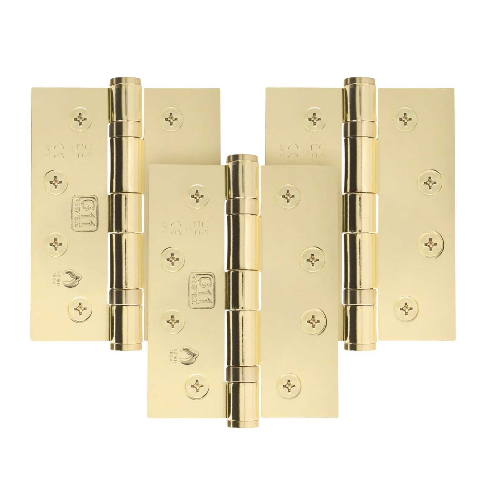 Polished Brass Fire Door Hinges – 4 Inch/102mm – Grade 11 Steel Ball Bearing – Pack of 3 Hinges