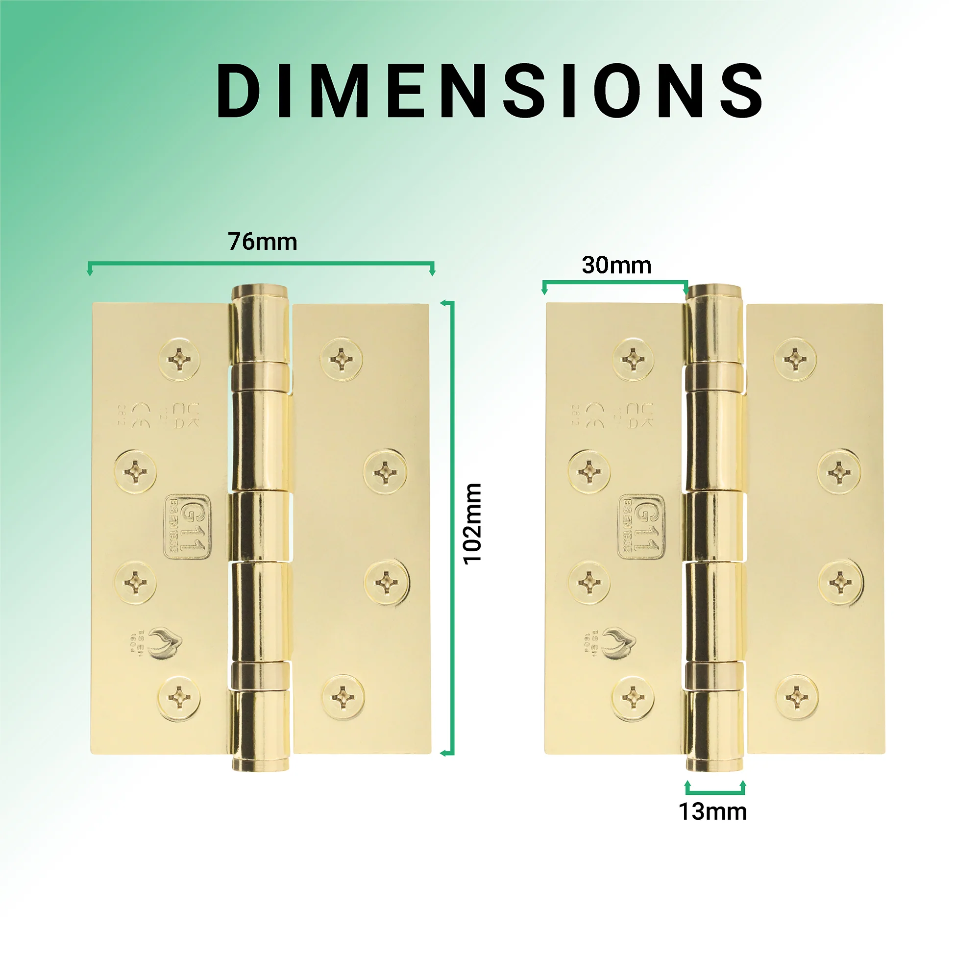 Polished Brass Fire Door Hinges – 4 Inch/102mm – Grade 11 Steel Ball Bearing – Pair - Image 3