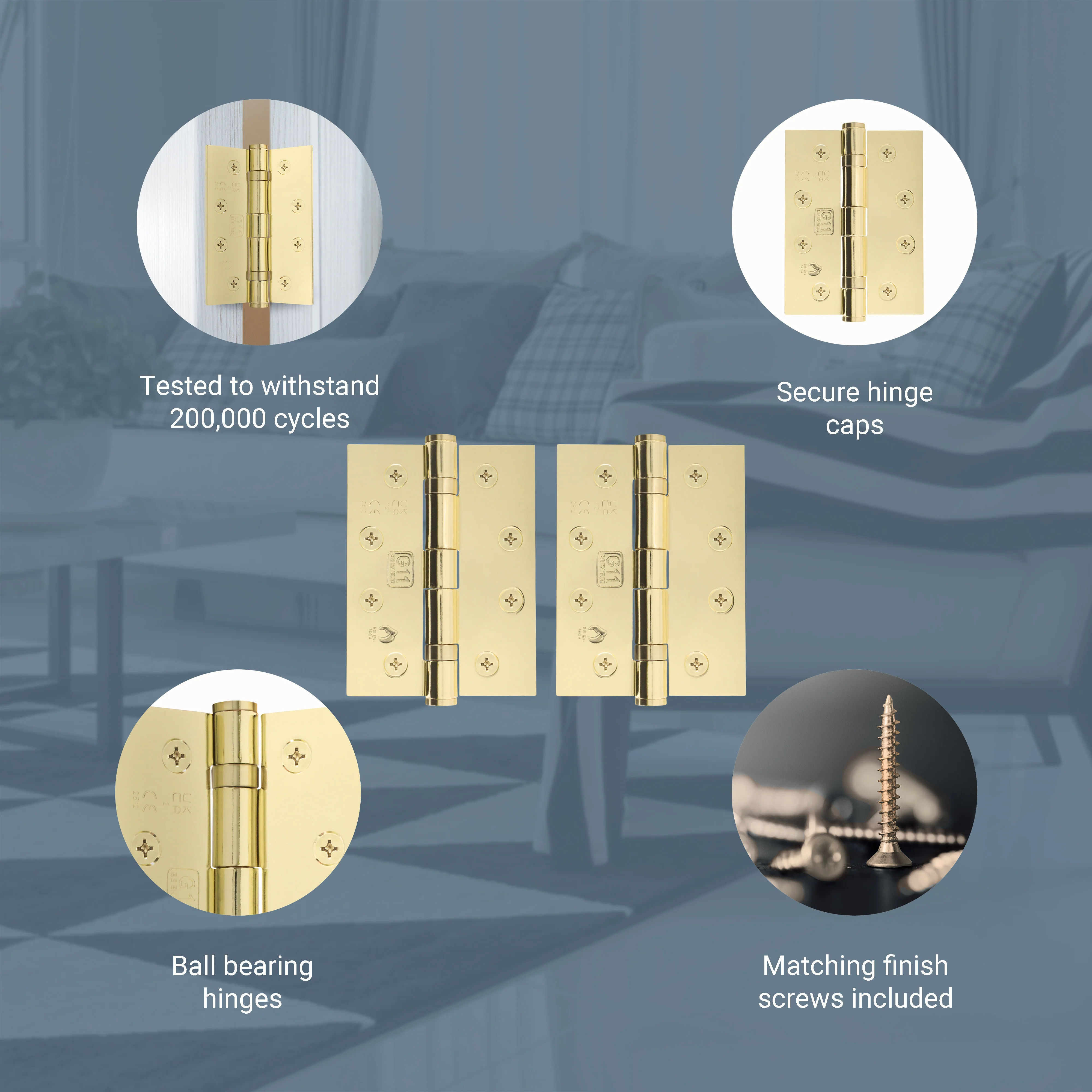 Polished Brass Fire Door Hinges – 4 Inch/102mm – Grade 11 Steel Ball Bearing – Pair - Image 4