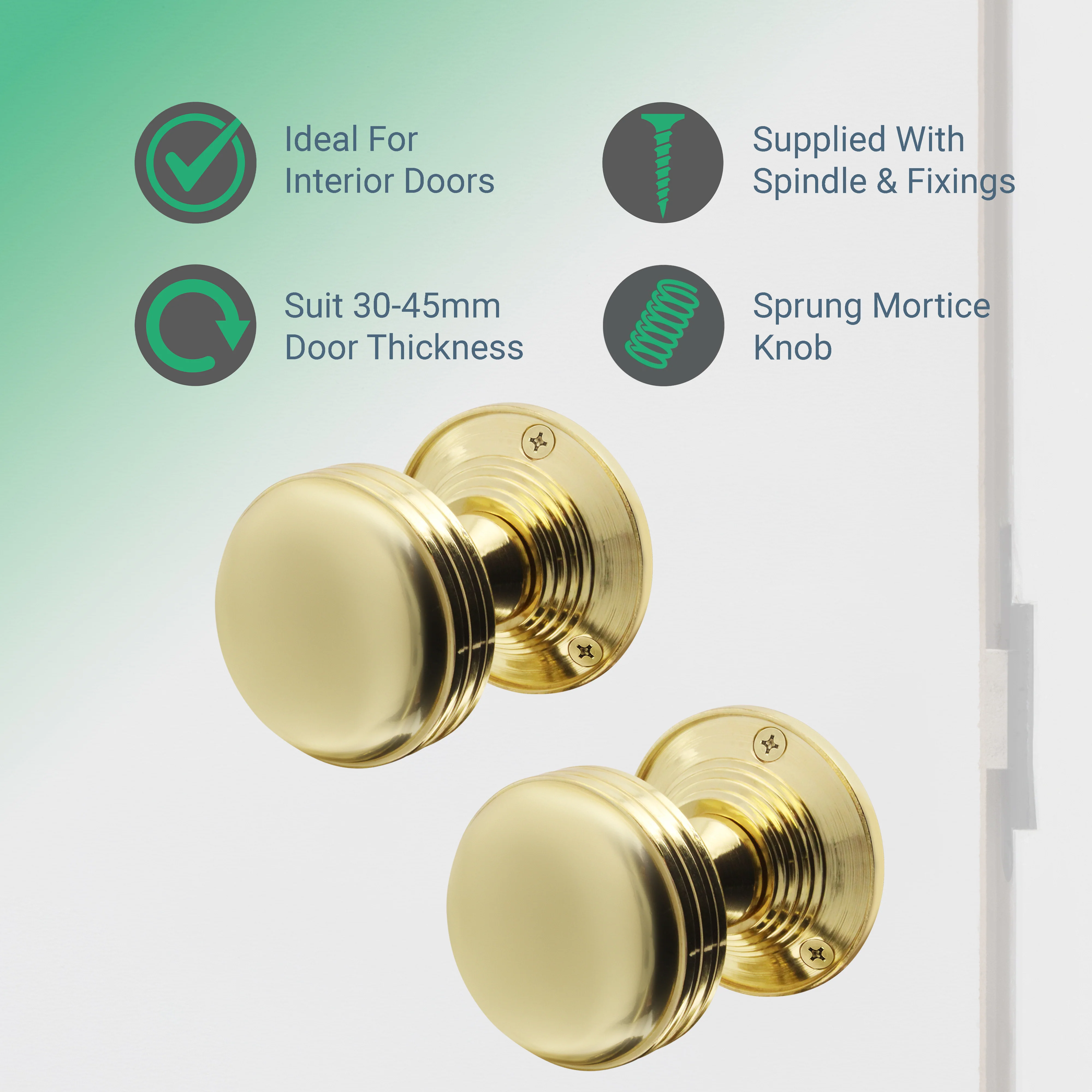 Victorian Ringed Polished Brass Mortice Door Knob Kit - 76mm Bathroom Deadbolt - Image 2