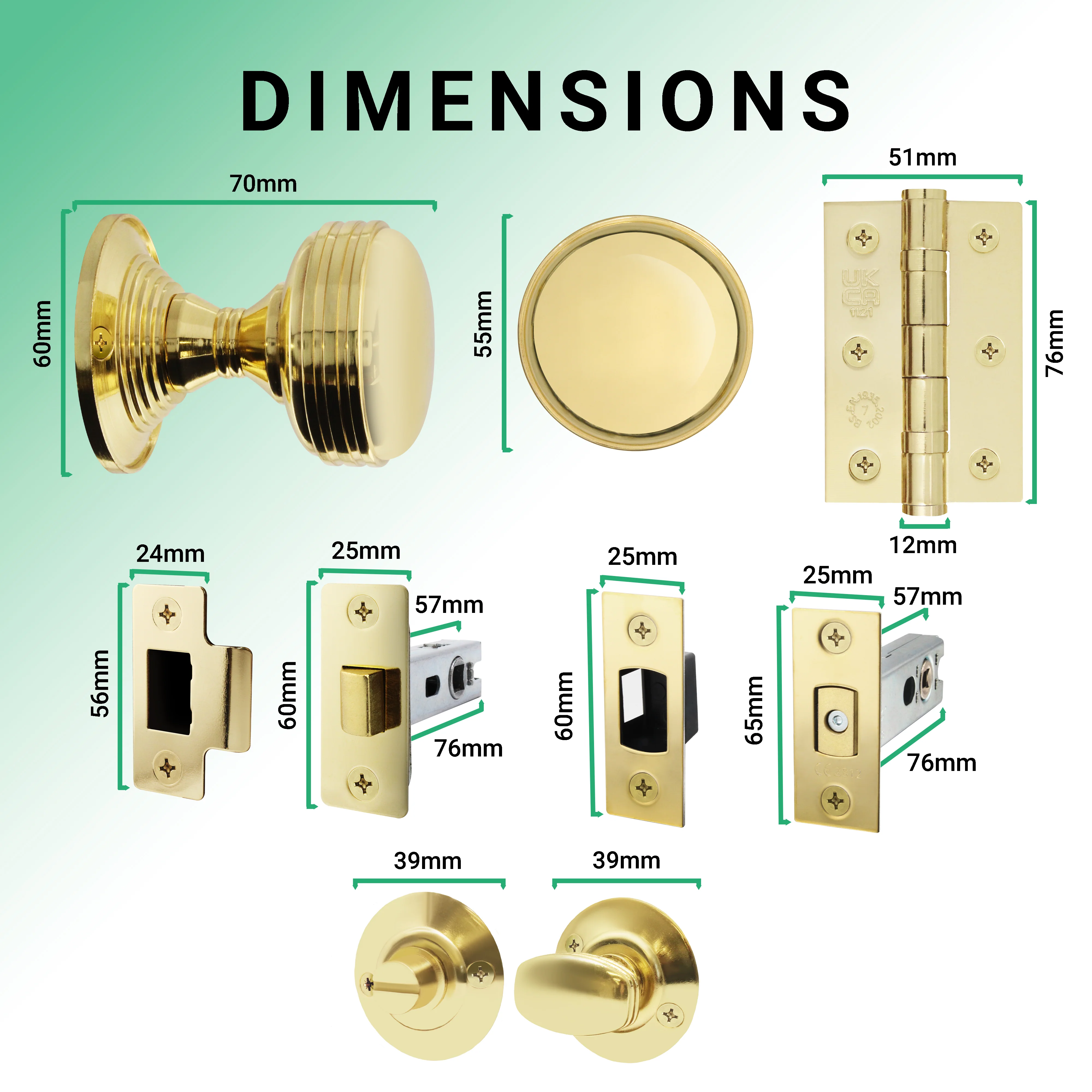 Victorian Ringed Polished Brass Mortice Door Knob Kit - 76mm Bathroom Deadbolt - Image 3