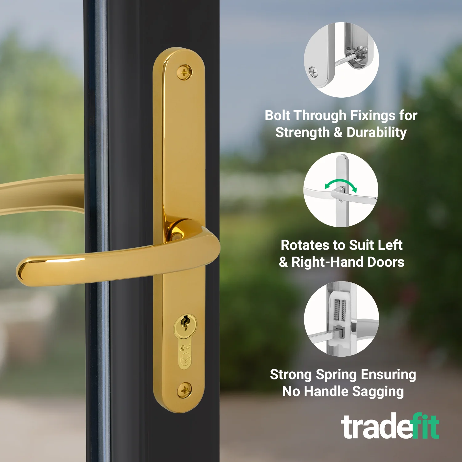 Polished Brass UPVC Door Handles - 68mm PZ Centres - 215mm Fixing Centres - 246 x 32mm - Image 4