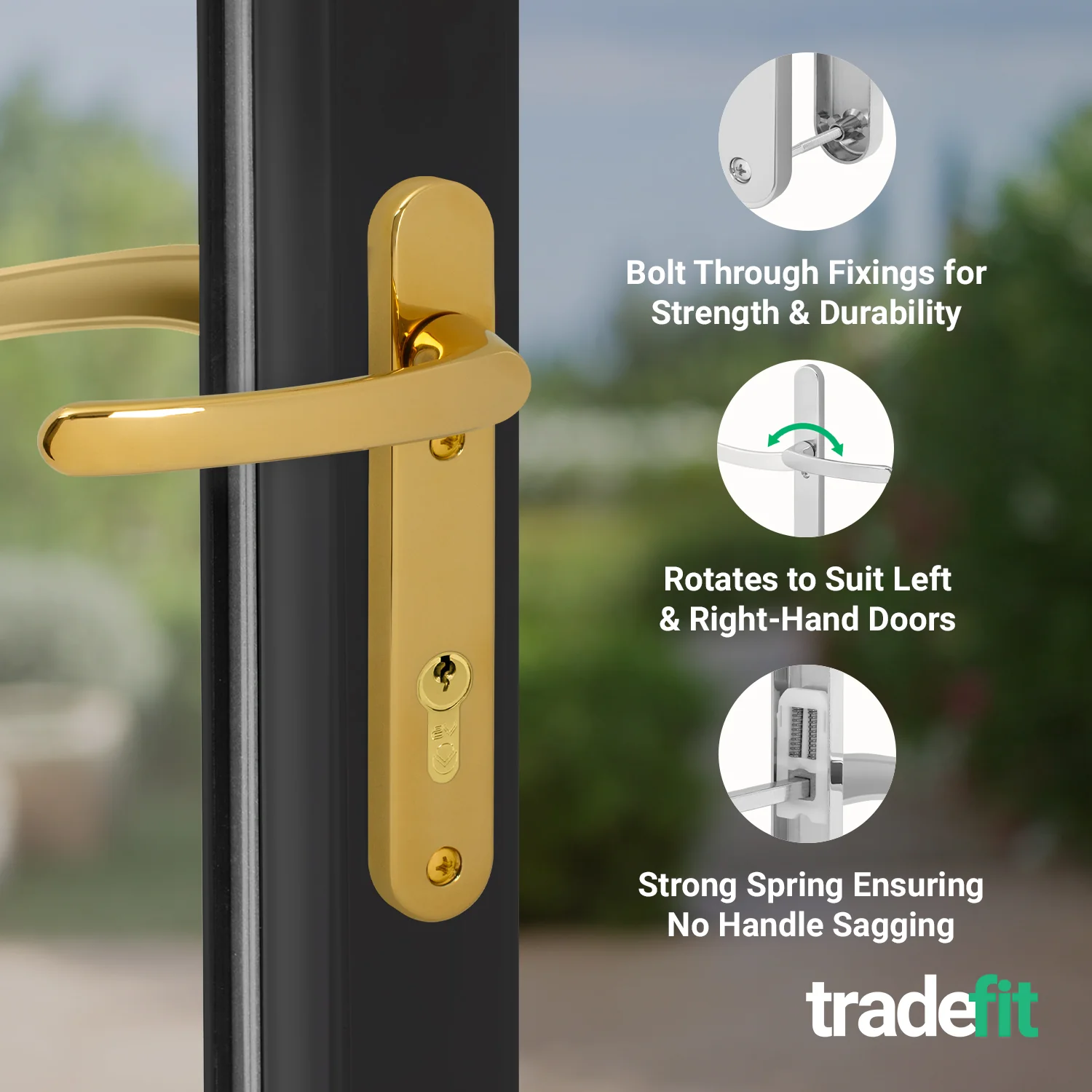 Polished Brass UPVC Door Handles - 92mm PZ Centres - 122mm Fixing Centres - 212 x 32mm - Image 4