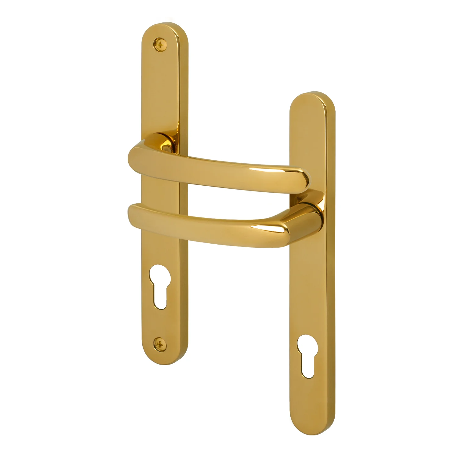 Polished Brass UPVC Door Handles - 92mm PZ Centres - 215mm Fixing Centres - 246 x 32mm