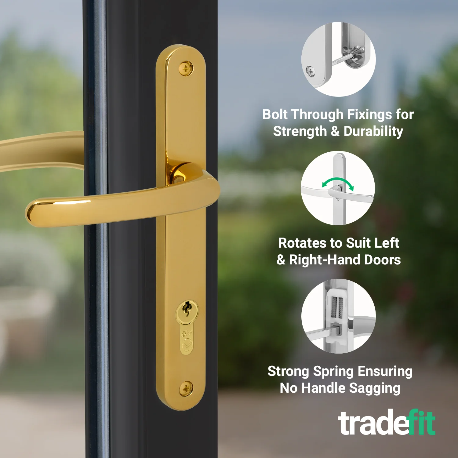 Polished Brass UPVC Door Handles - 92mm PZ Centres - 215mm Fixing Centres - 246 x 32mm - Image 4