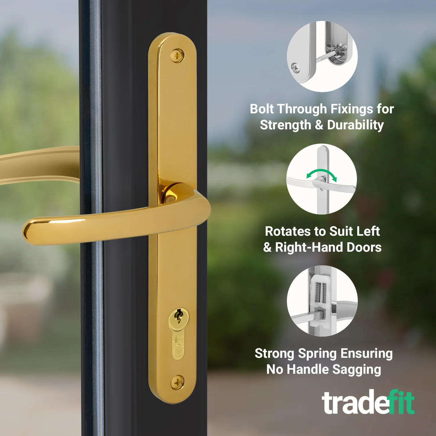 Polished Brass UPVC Door Handles - 92mm PZ Centres - 240mm Fixing Centres - 270 x 32mm - Image 4