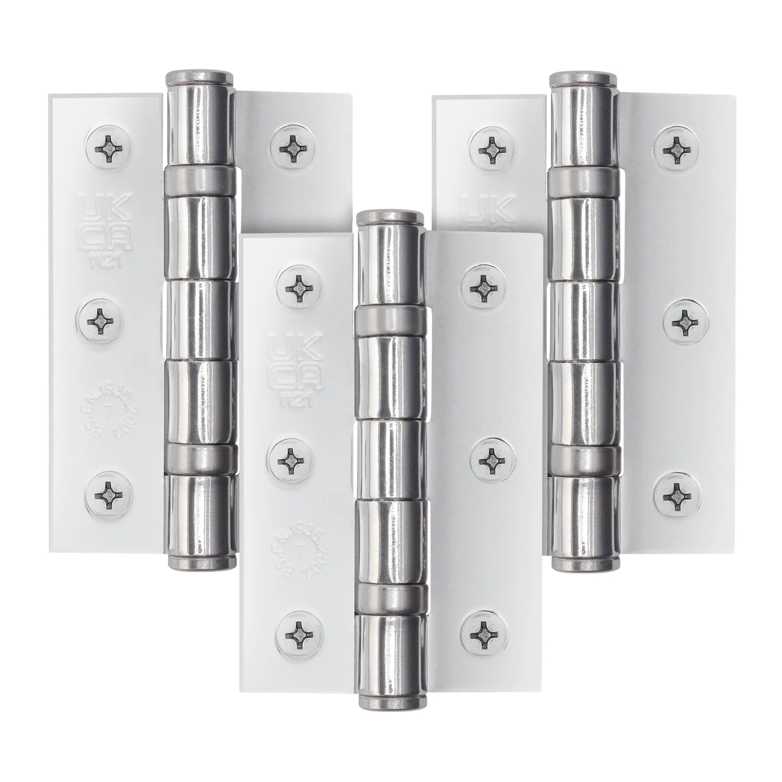 Polished Chrome Fire Door Hinges - 3 Inch/76mm - Grade 7 Steel Ball Bearing - Pack of 3 Hinges