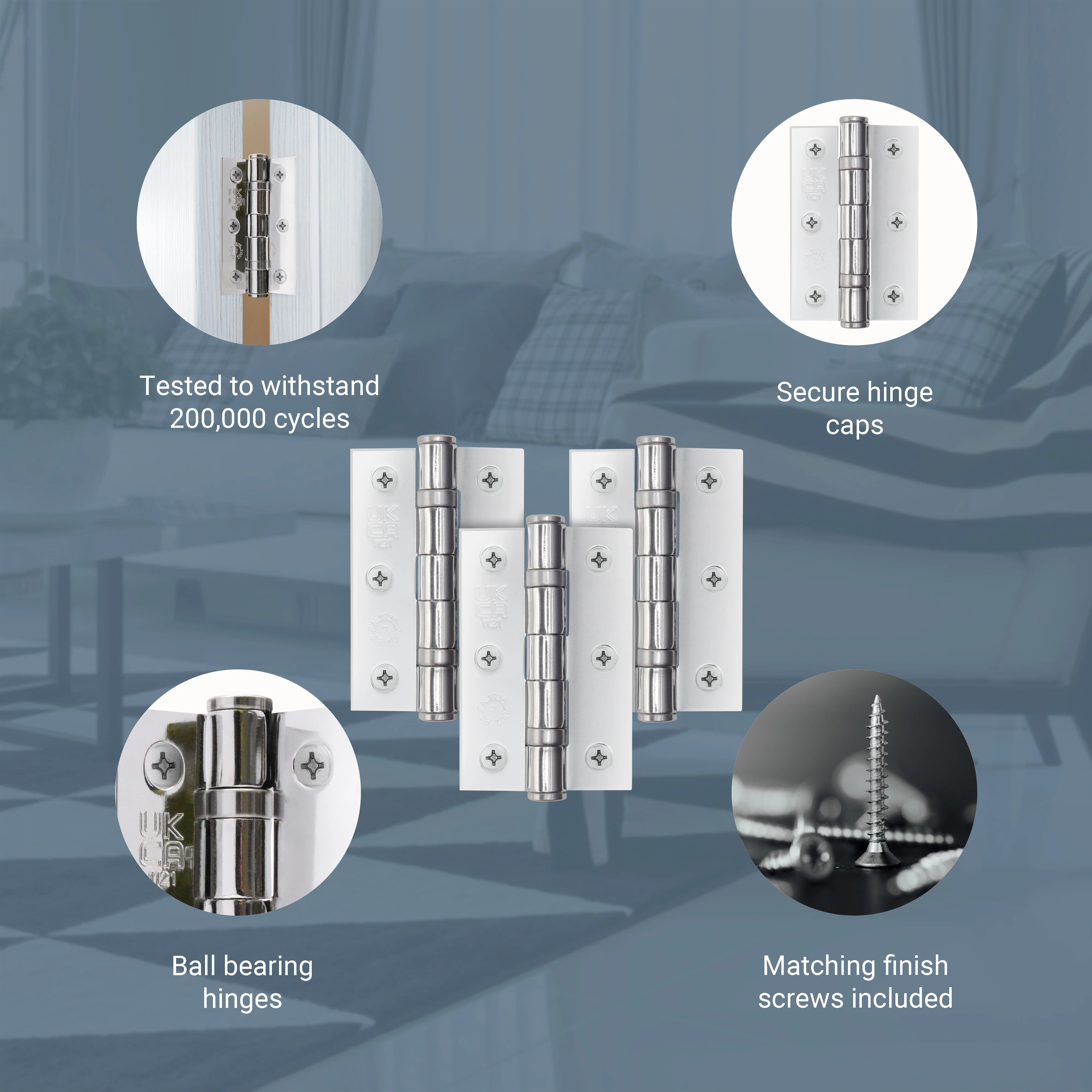 Polished Chrome Fire Door Hinges - 3 Inch/76mm - Grade 7 Steel Ball Bearing - Pack of 3 Hinges - Image 4