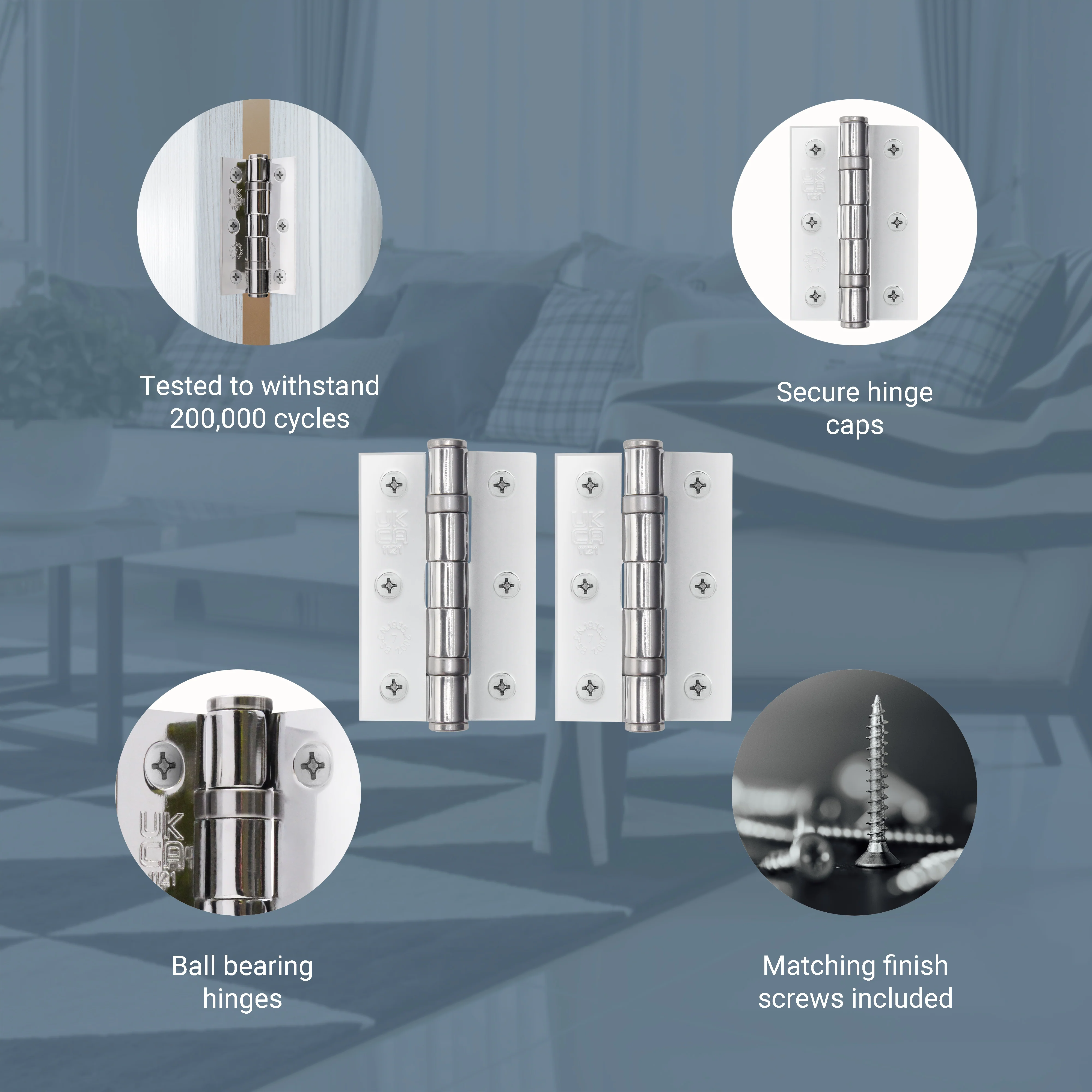 Polished Chrome Fire Door Hinges - 3 Inch/76mm - Grade 7 Steel Ball Bearing - Pair - Image 4