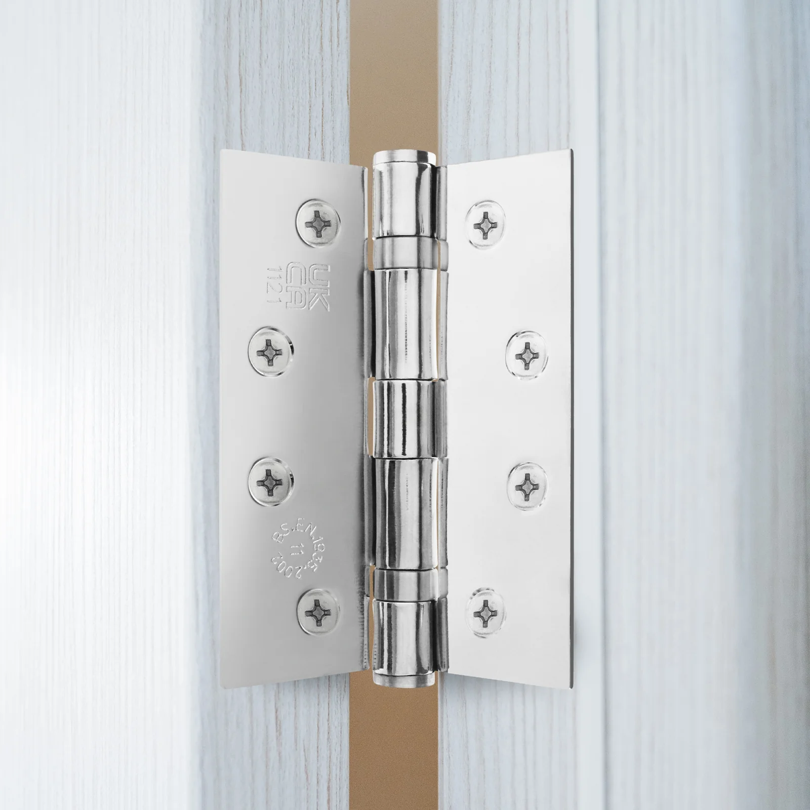 Polished Chrome Fire Door Hinges – 4 Inch/102mm – Grade 11 Steel Ball Bearing – Pair - Image 5