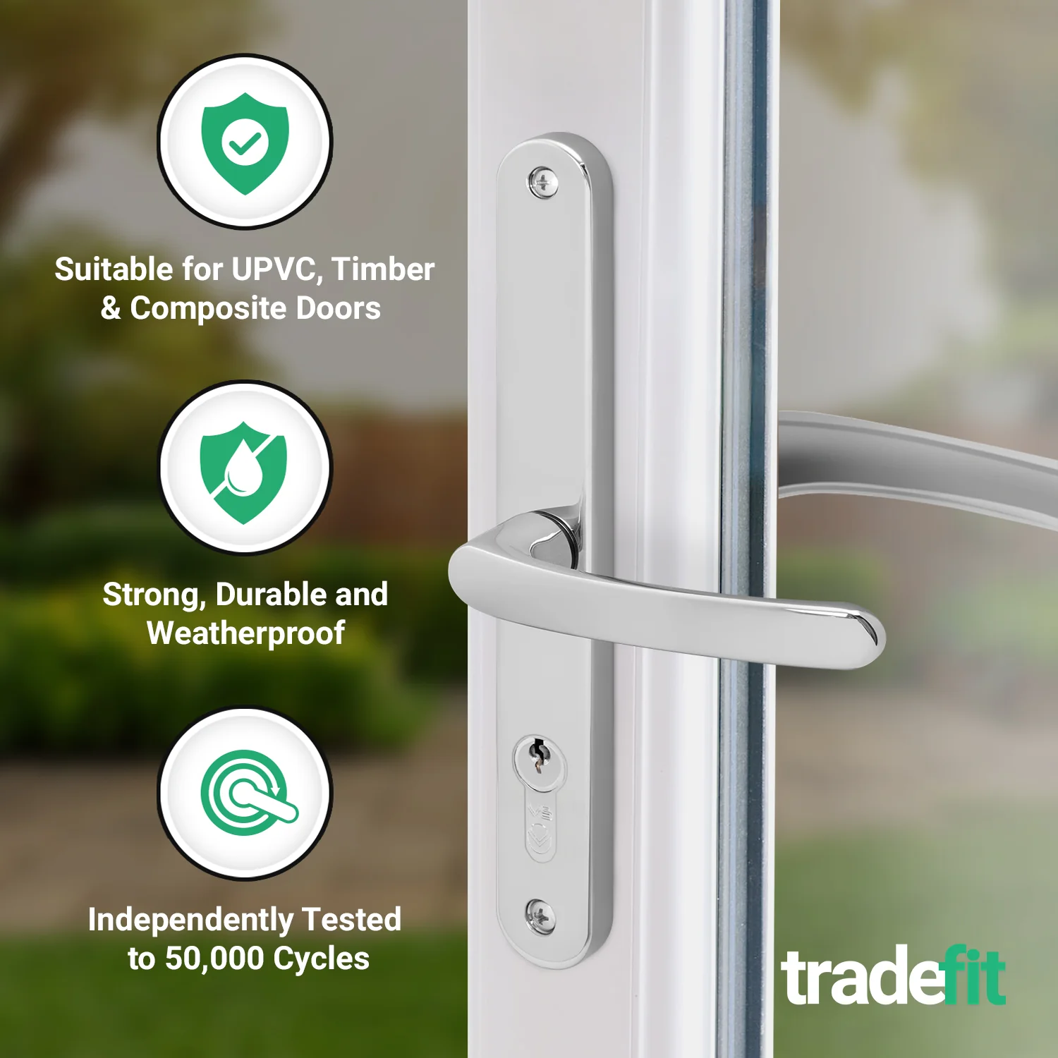 Polished Chrome UPVC Door Handles - 68mm PZ Centres - 215mm Fixing Centres - 246 x 32mm - Image 3
