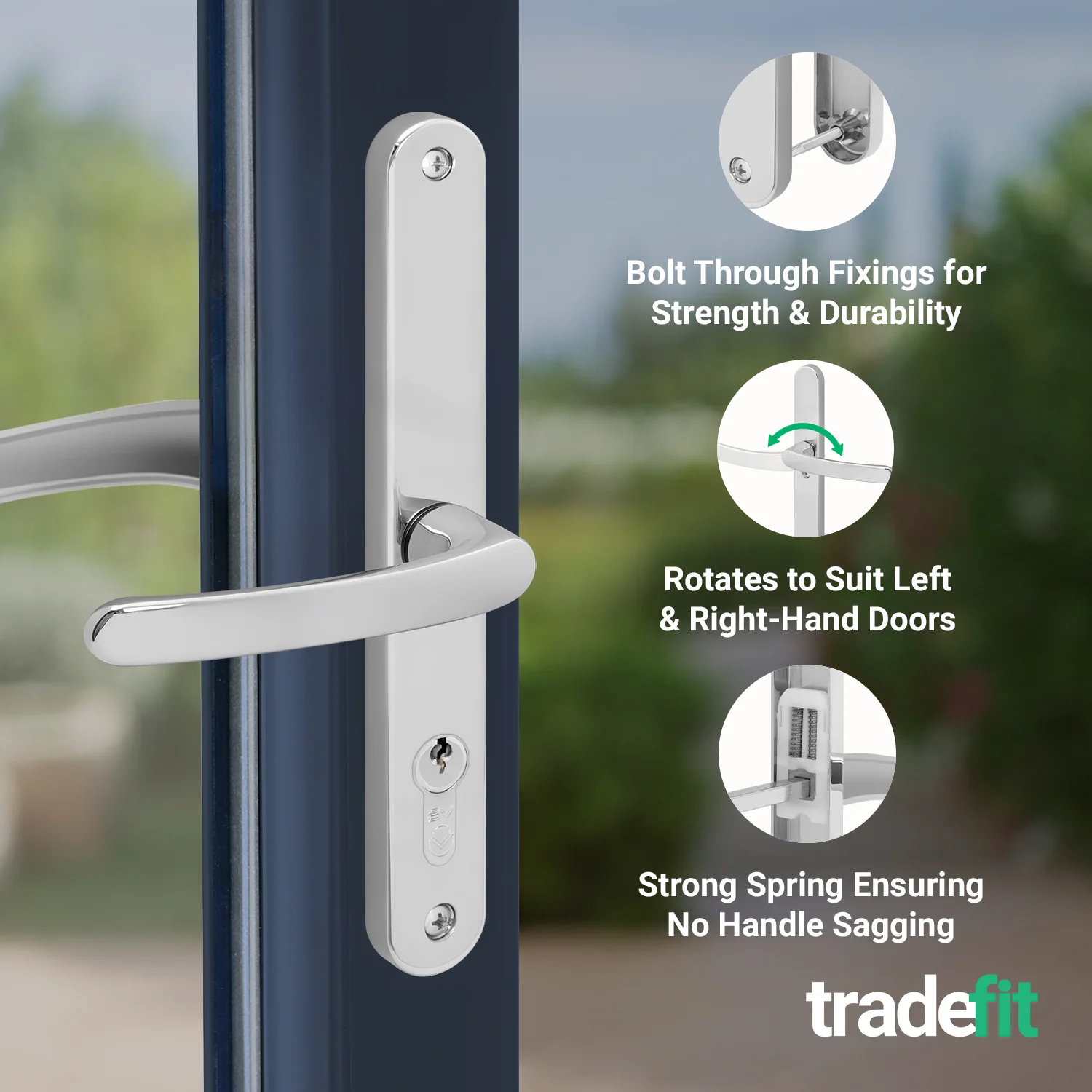 Polished Chrome UPVC Door Handles - 68mm PZ Centres - 215mm Fixing Centres - 246 x 32mm - Image 4