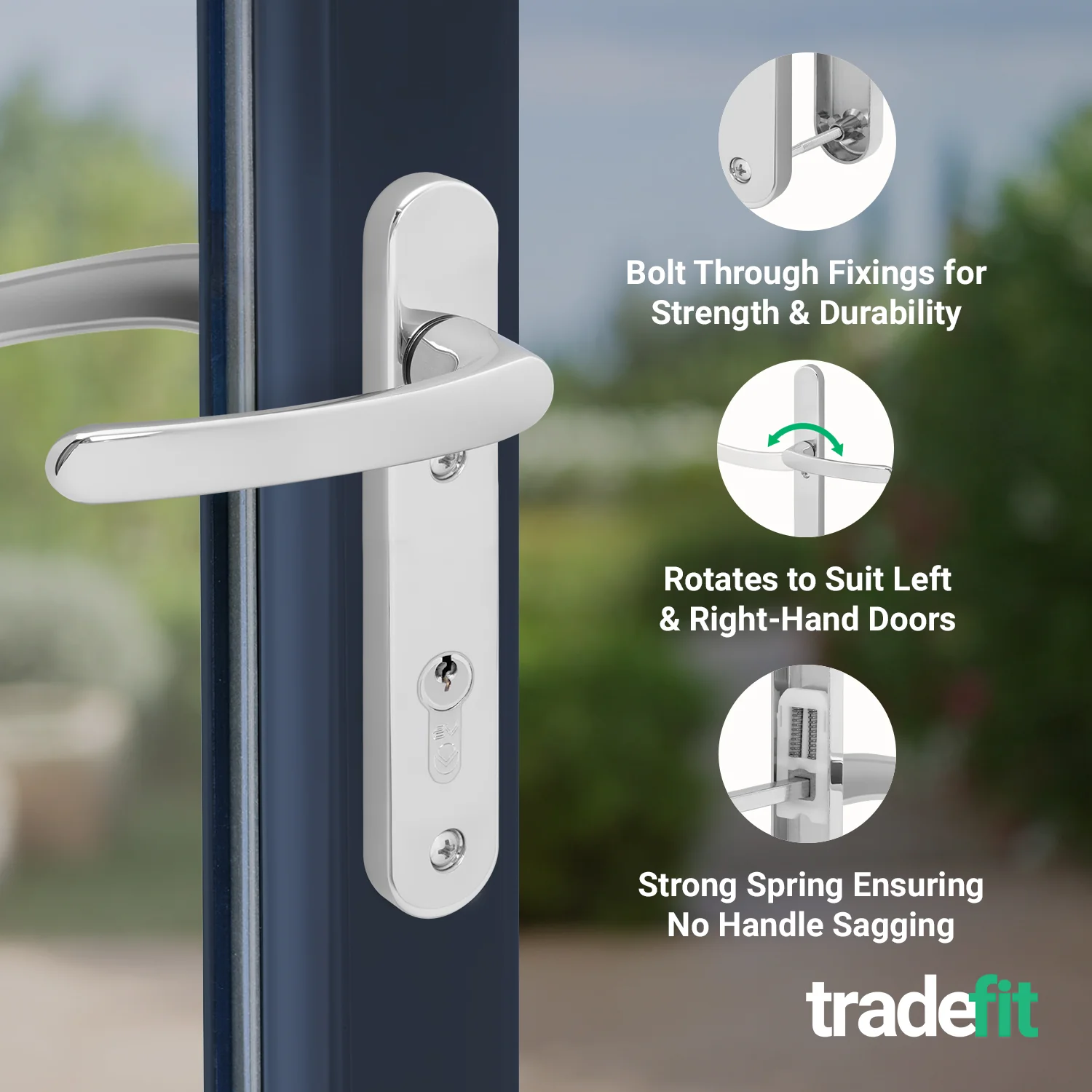 Polished Chrome UPVC Door Handles - 92mm PZ Centres - 122mm Fixing Centres - 240 x 32mm - Image 4